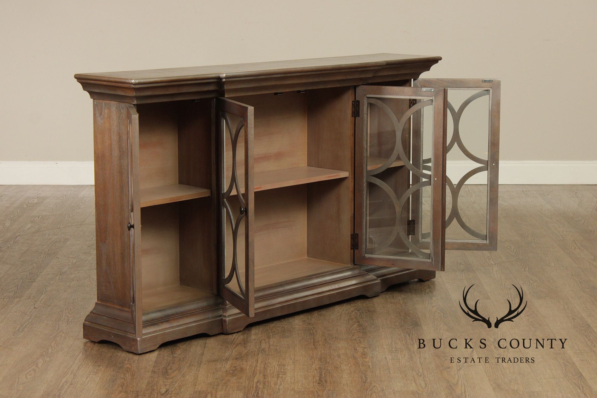 Uttermost Transitional Style  Narrow Four Door Glass Front Cabinet