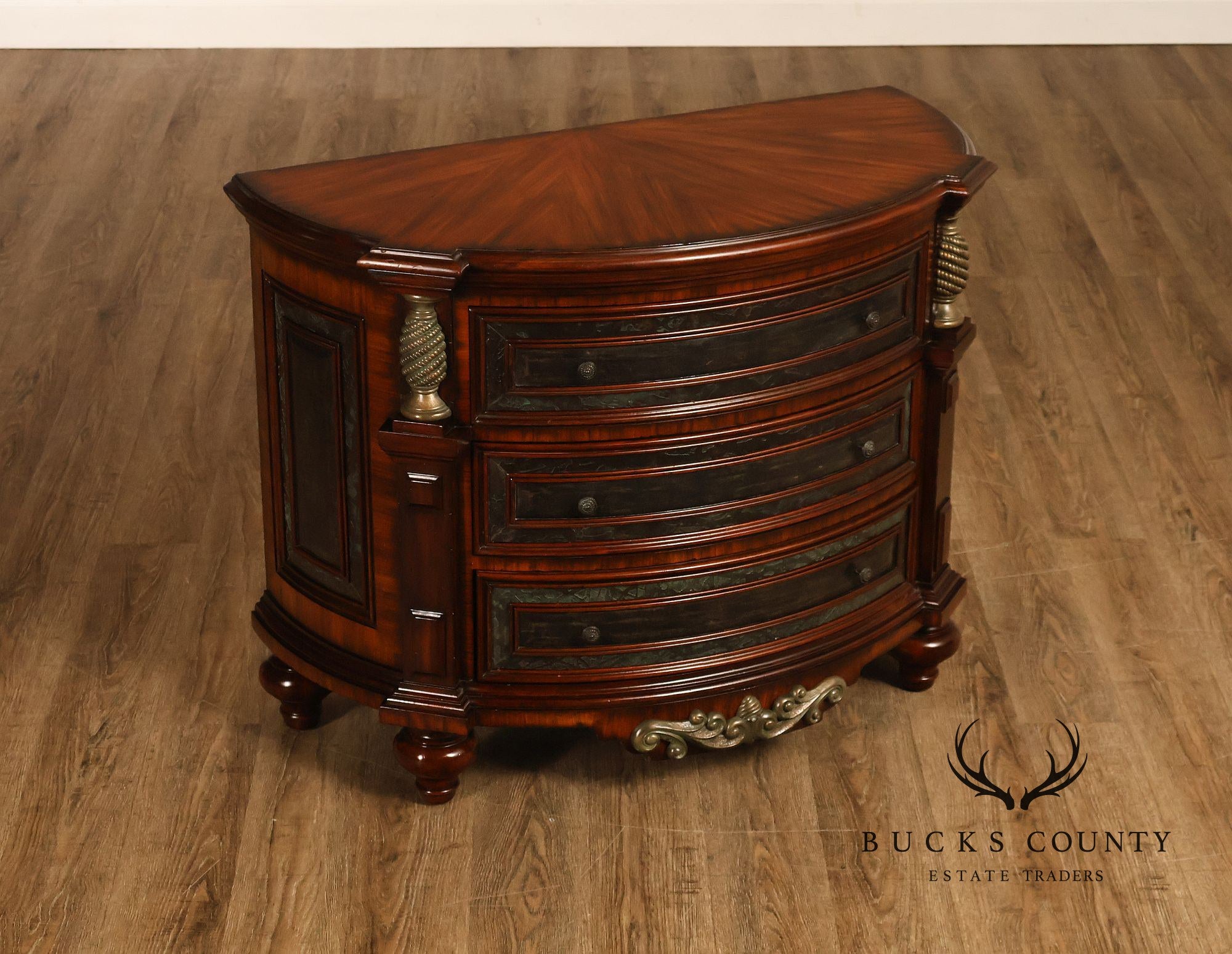 Maitland-Smith Pair Of Mahogany Three Drawer Chest Nightstands
