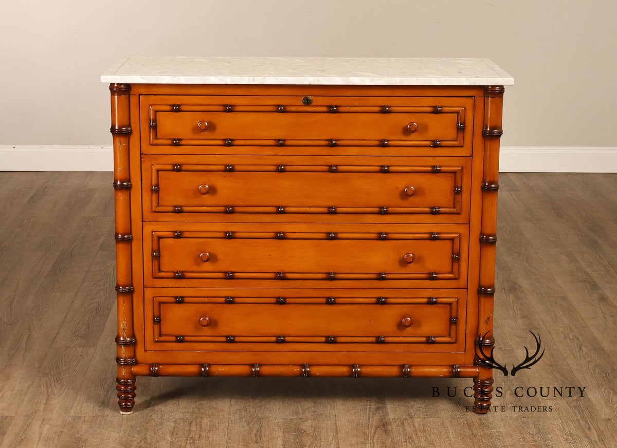 Williams Sonoma Marble Top Faux Bamboo Chest of Drawers