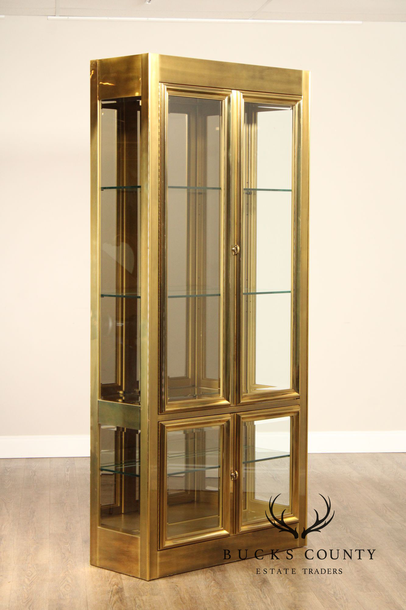 Mastercraft Hollywood Regency Pair of Brass Display Cabinets