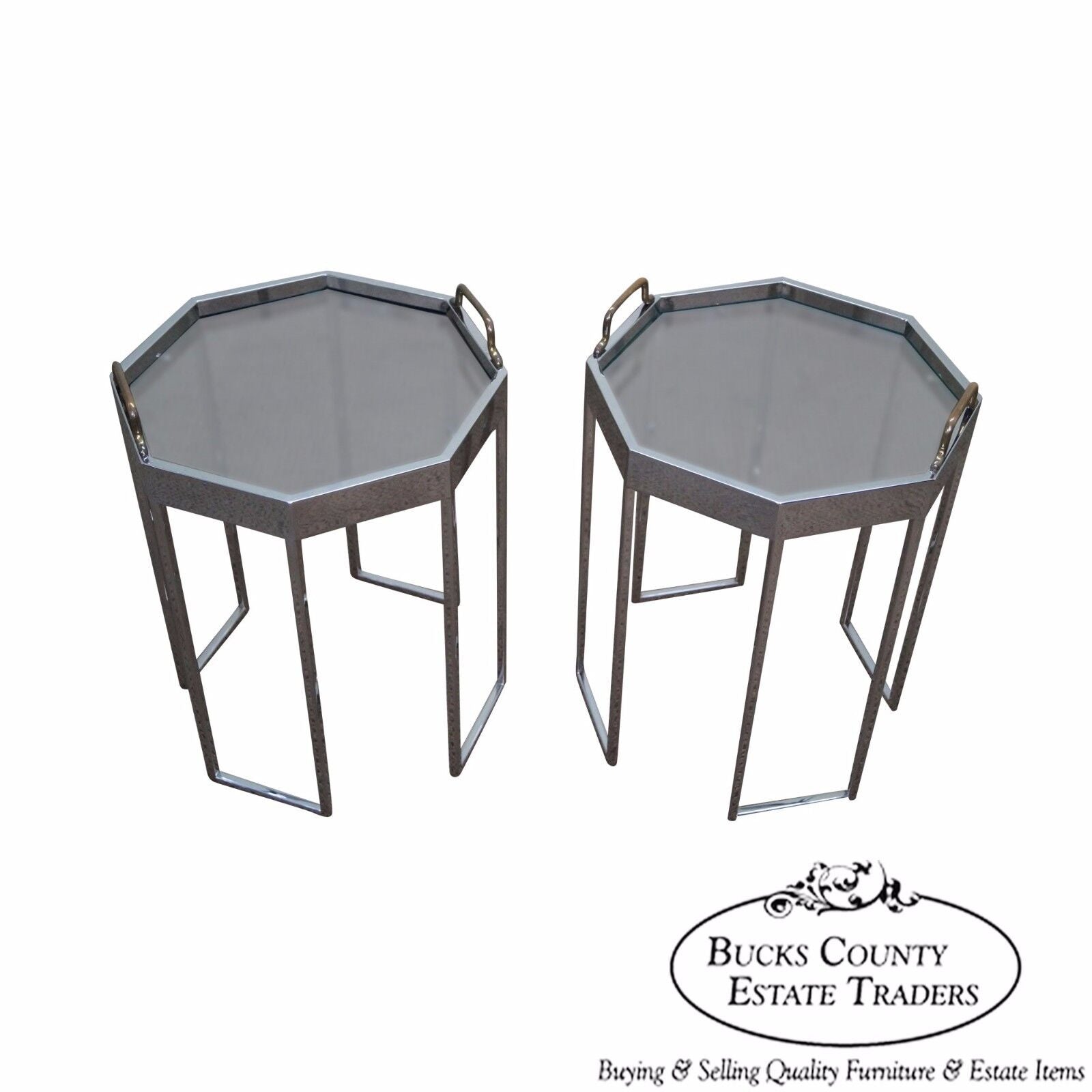 Quality Pair of Chrome & Glass Octagon Side Tables