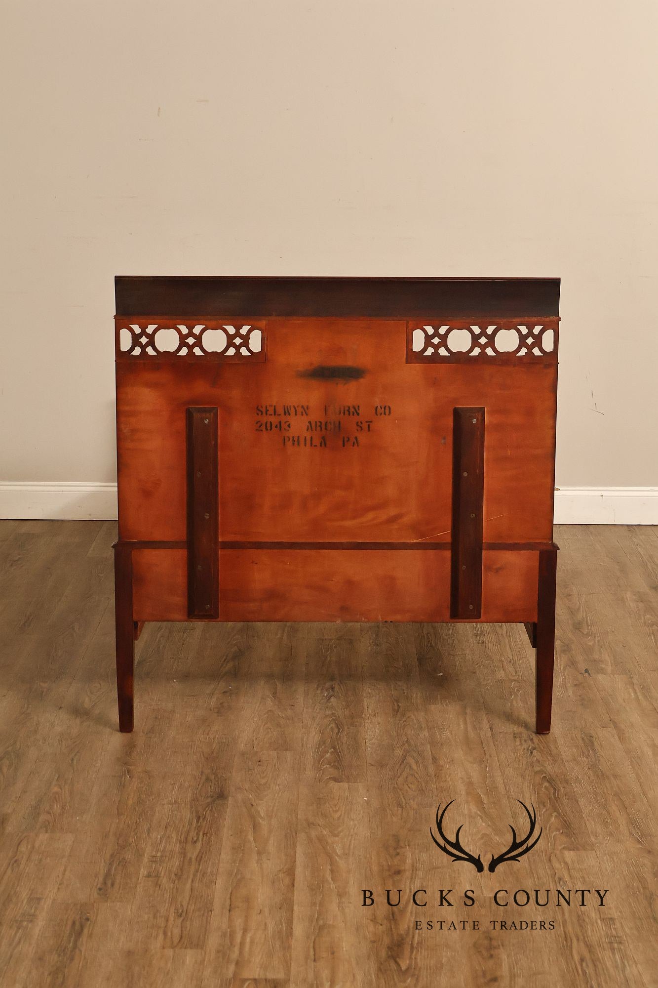 Pair of Vintage Flame Mahogany Twin Beds with Pierced Headboards, Circa 1940s