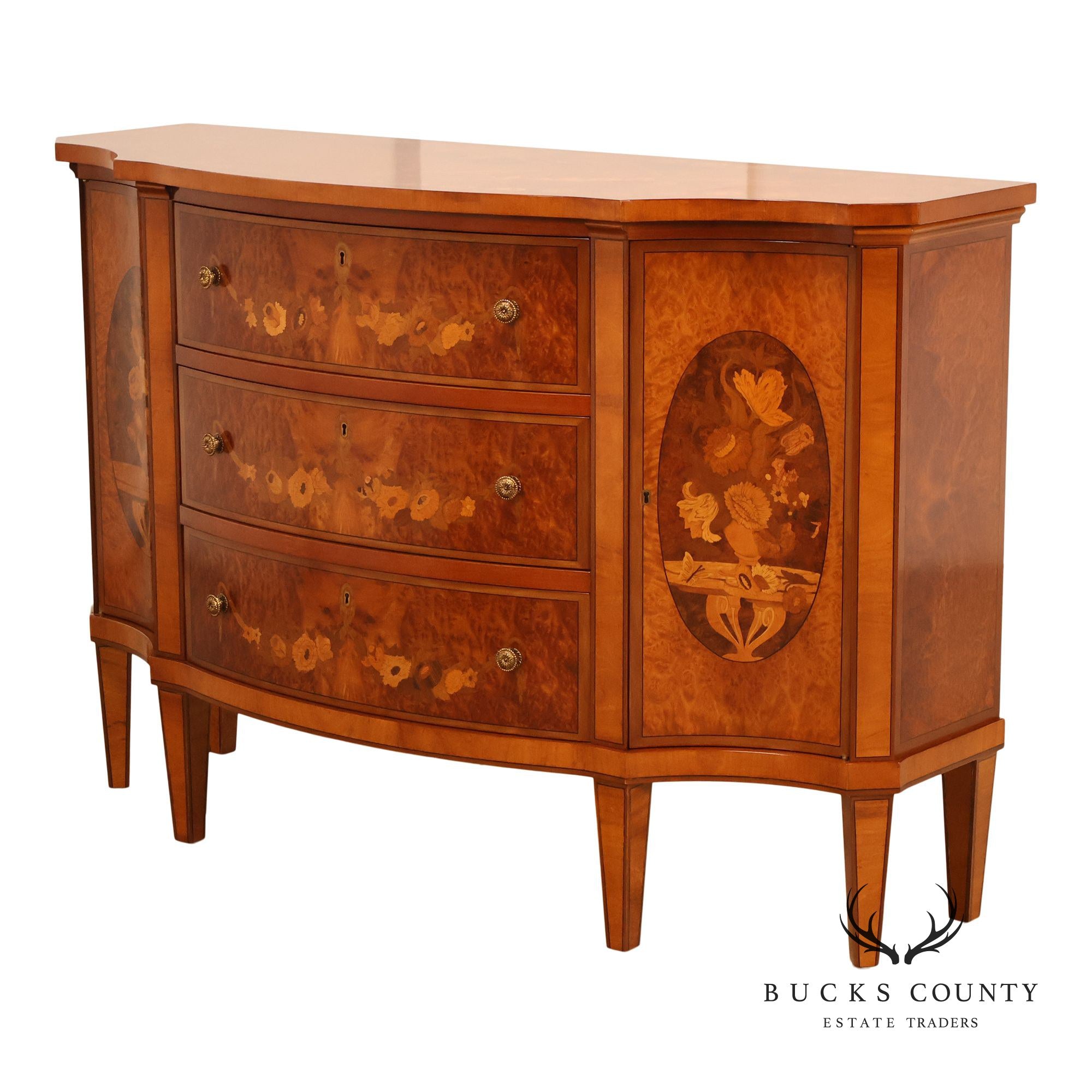 Italian Marquetry Inlaid Burl Wood Credenza Sideboard Server