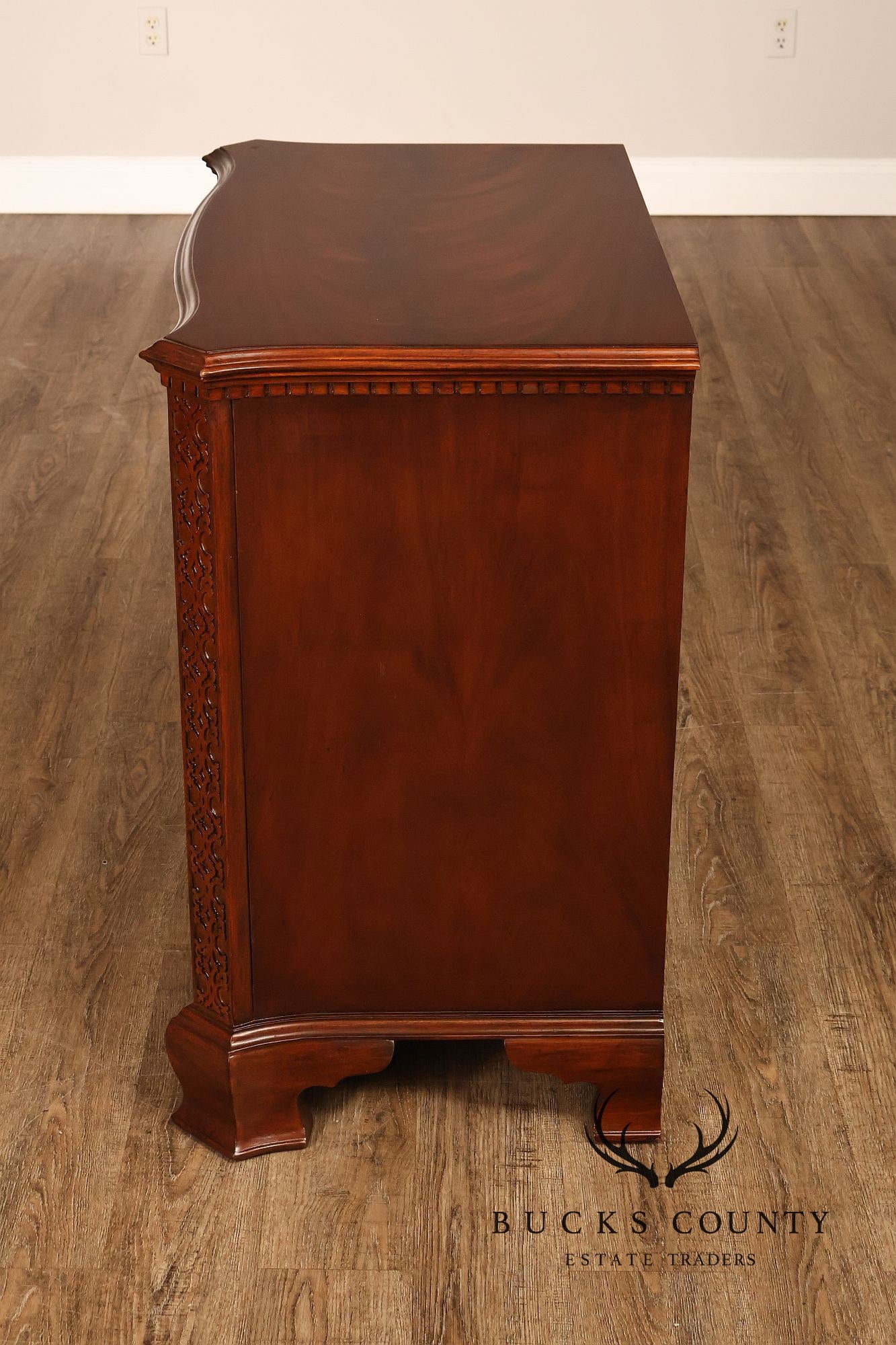 Maitland Smith Georgian Style Mahogany Carved Pair Of Mandolin Bachelors Chests