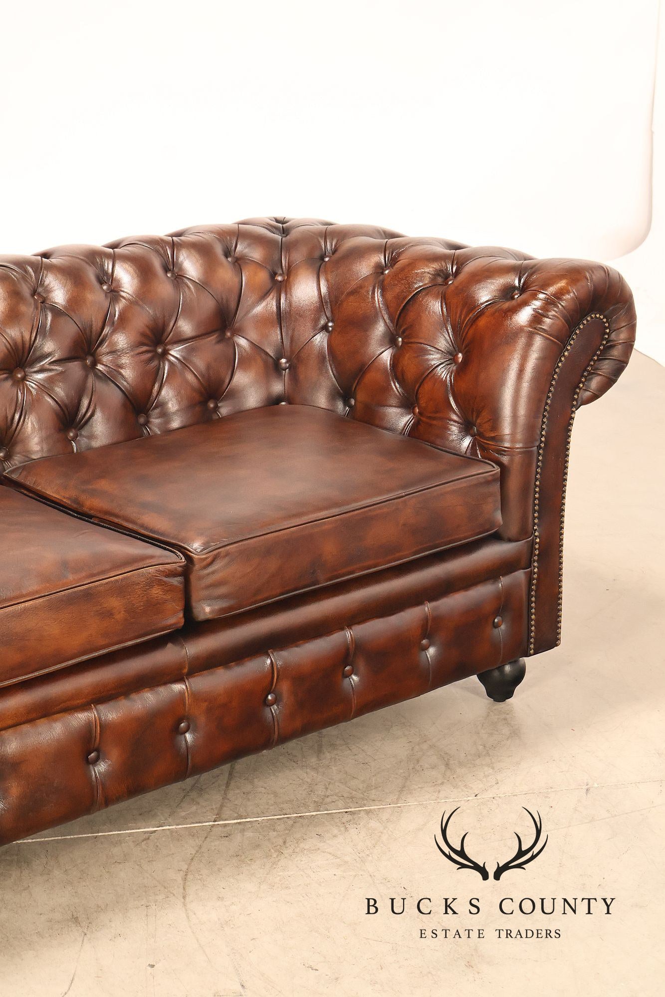 Chesterfield Style Brown Leather Sofa