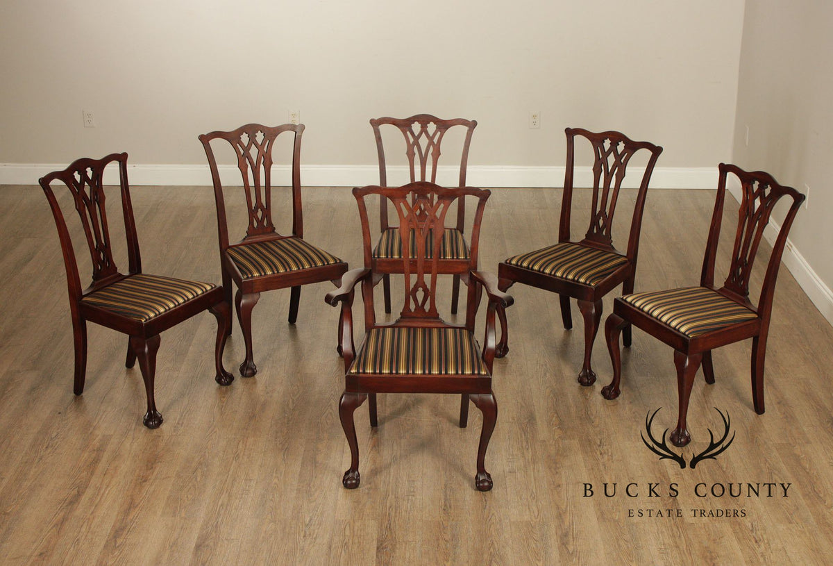 Vintage Chippendale Style Set Of Six Mahogany Dining Chairs