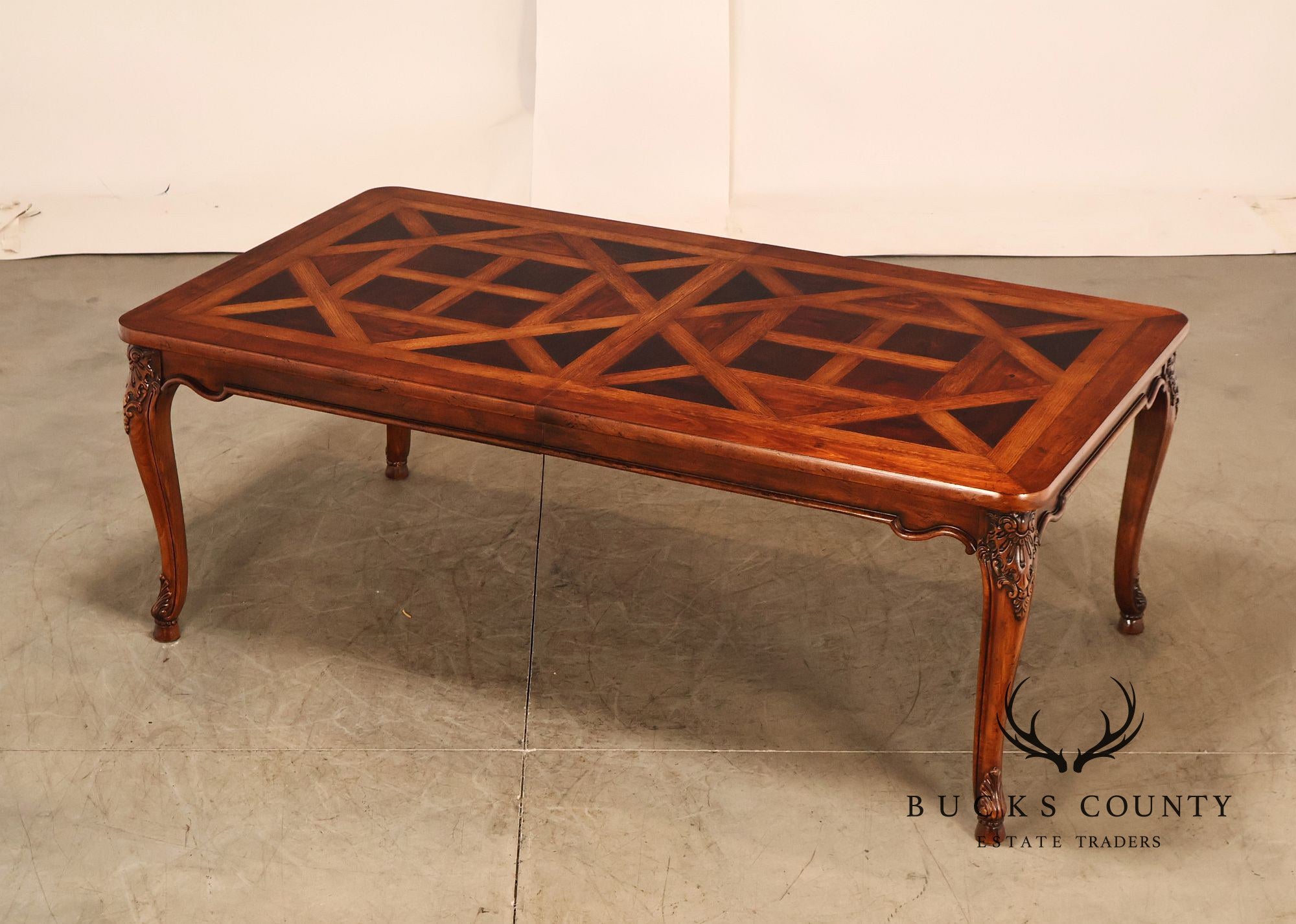 Henredon French Provincial Style Parquetry Top Expandable Dining Table