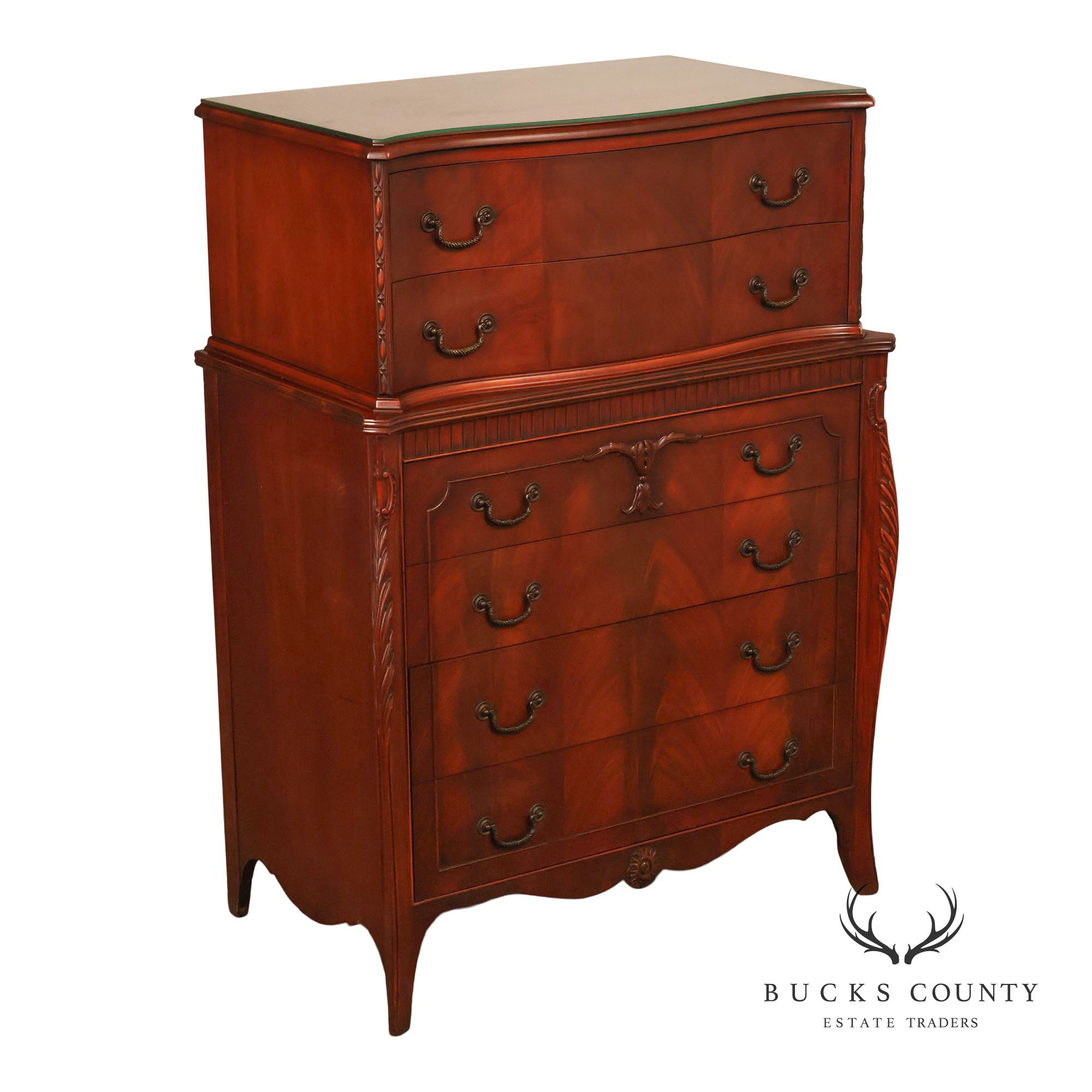 1940;s French Style Flame Mahogany Serpentine Chest-On-Chest