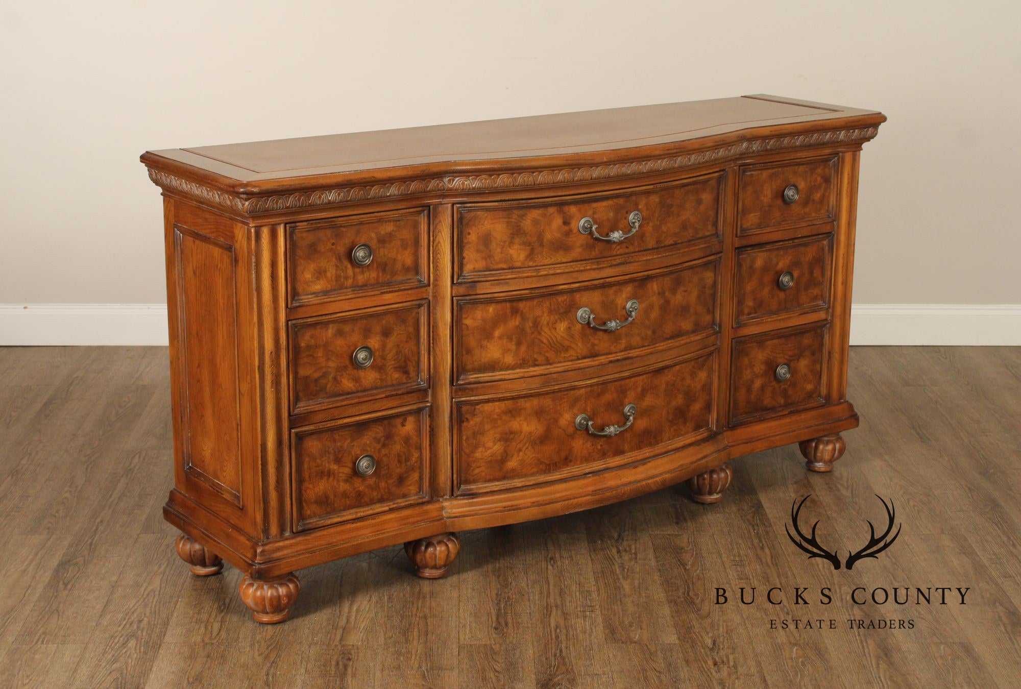 Lane Italian Provincial Style Burl Wood Triple Dresser