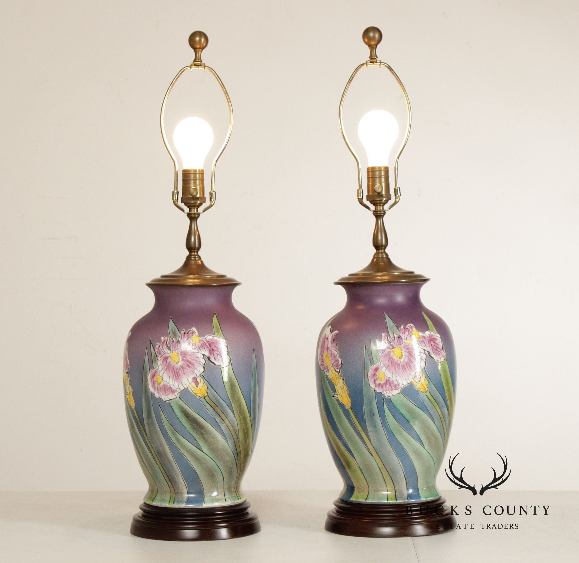 Wildwood Pair of Floral Enameled Porcelain Table Lamps