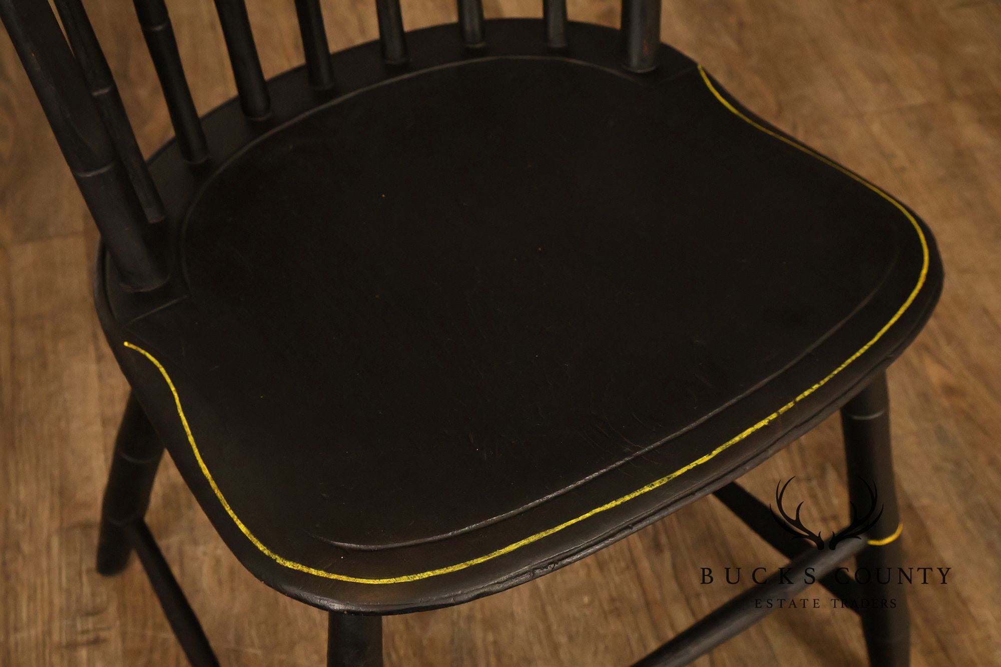 Vintage Stenciled Black Windsor Style Set Of Eight Dining Chairs