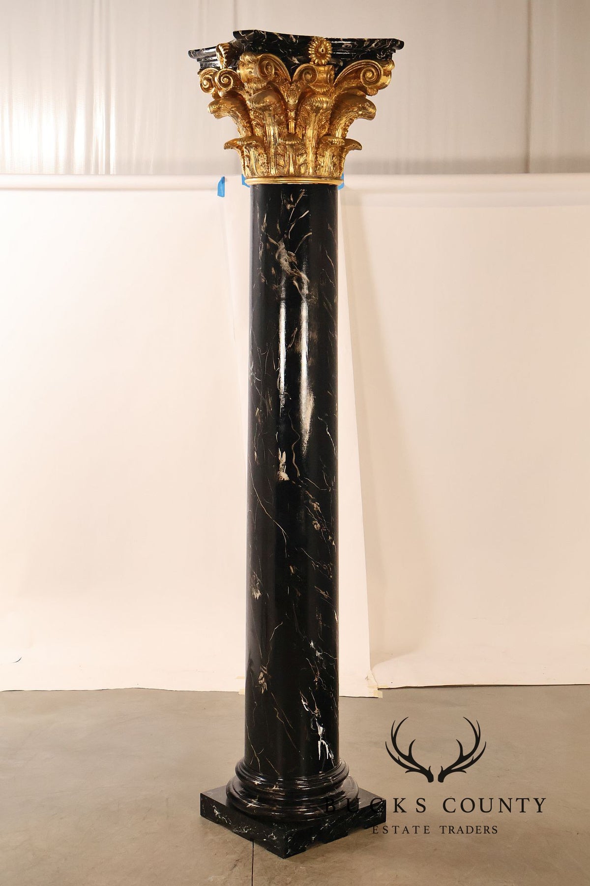 Monumental Neoclassical Faux Marble And Gilt Corinthian Decorative Column