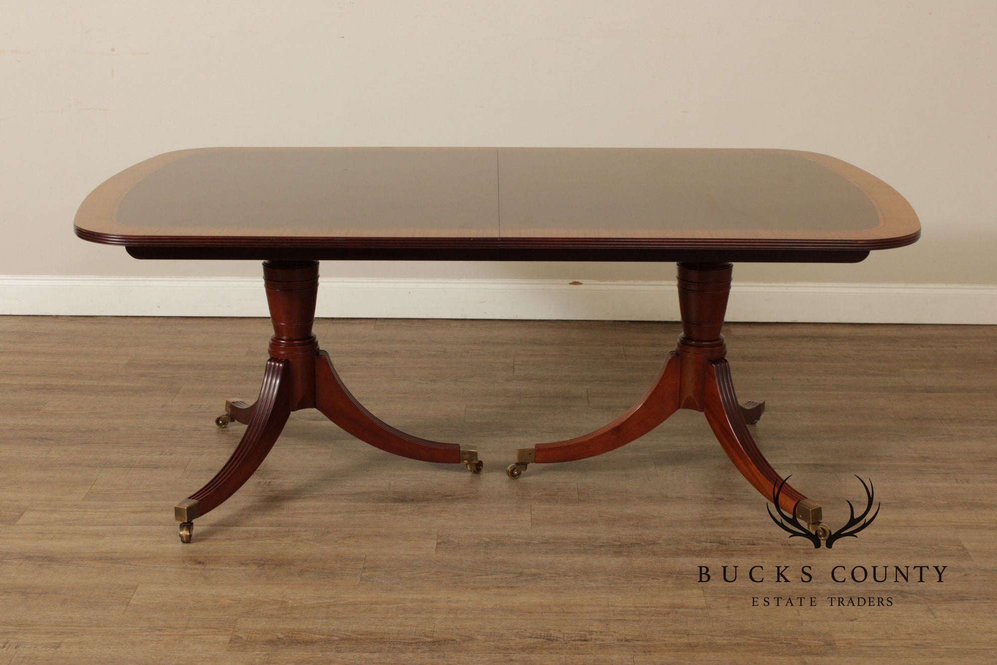 Baker Regency Style Mahogany Double Pedestal Dining Table