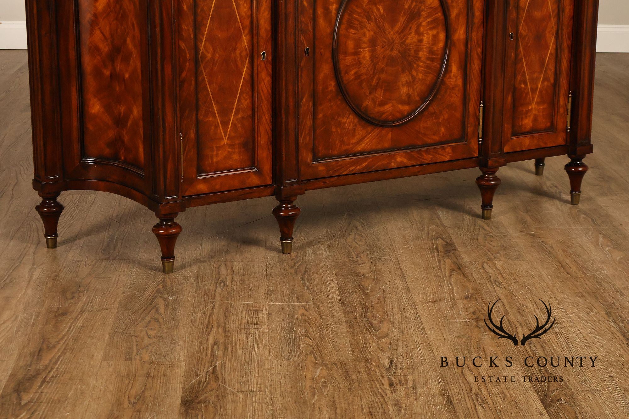 Theodore Alexander Replica Concave Mahogany And Burl Mahogany Sideboard Cabinet