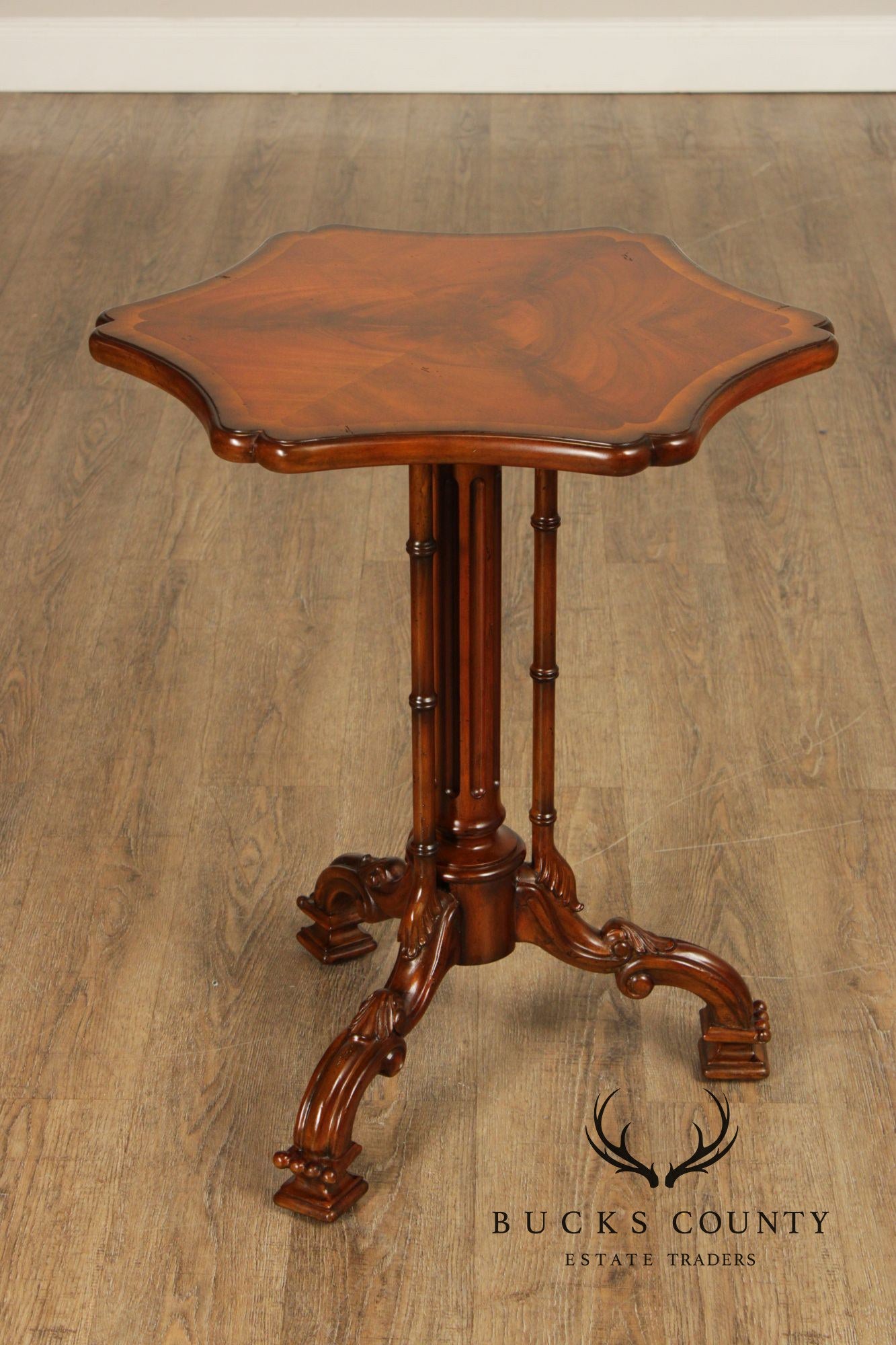 Maitland Smith Pair of Flame Mahogany Pedestal Side Tables