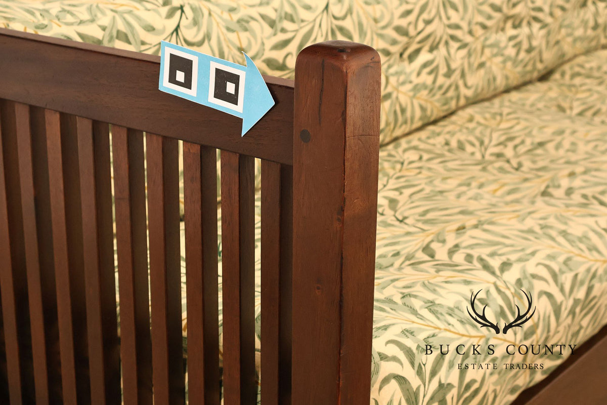 Mission Style Mahogany Spindle Settle With Botanical Upholstery