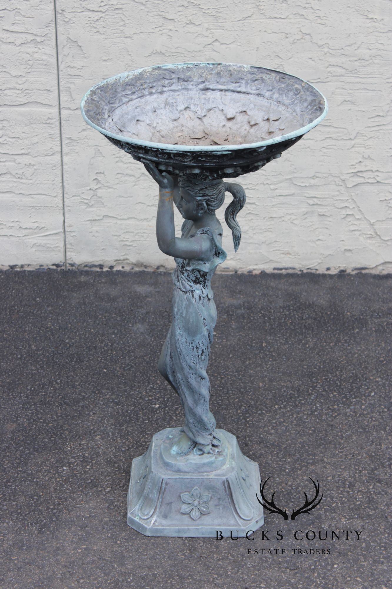 Classical Style Figural Bronze Garden Birdbath