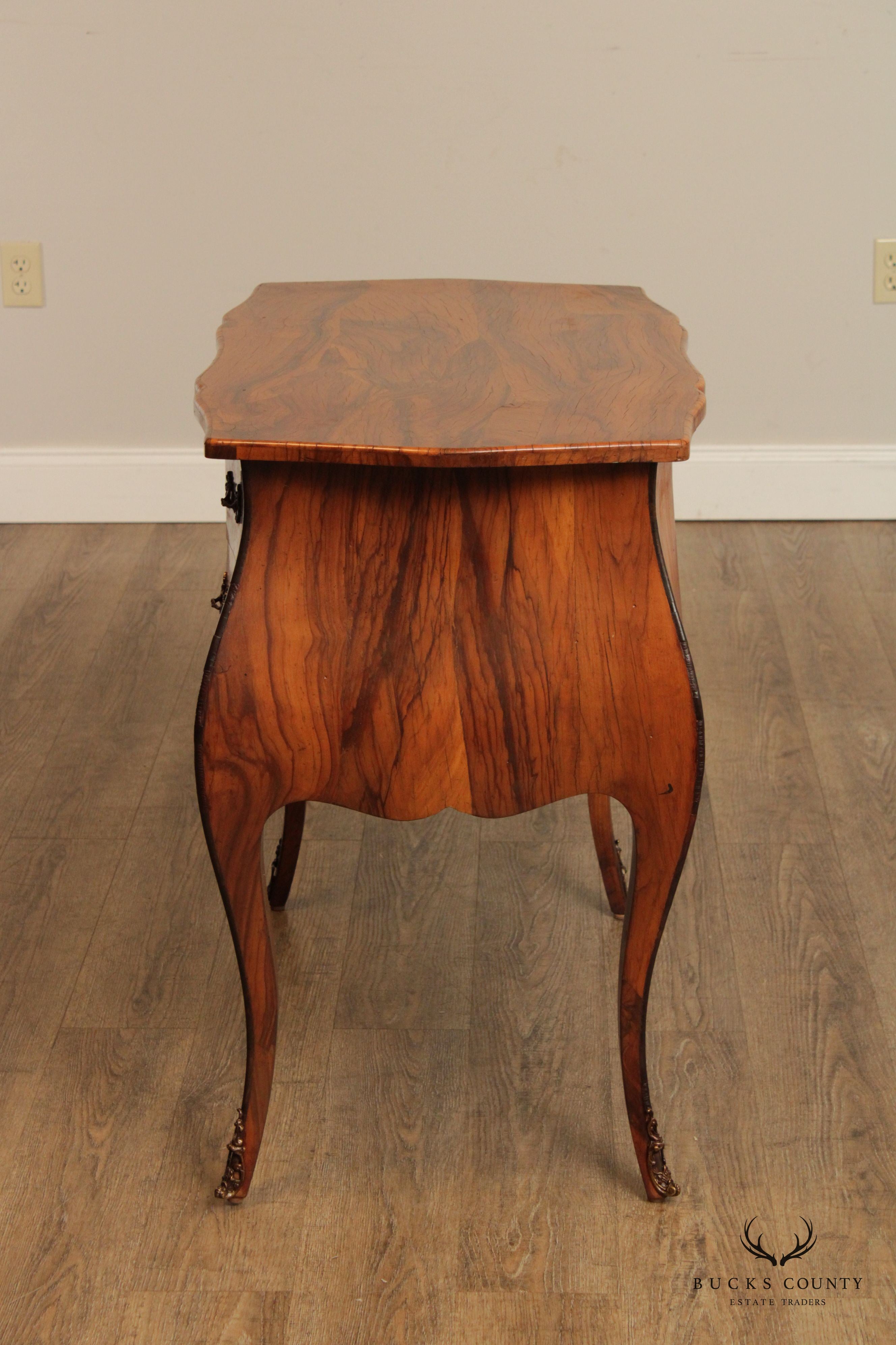 Italian Rococo Style Olive Wood Bombe Writing Desk