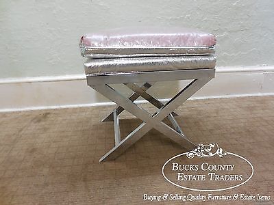 Italian Mid Century Modern Chrome X Base Bench Ottoman