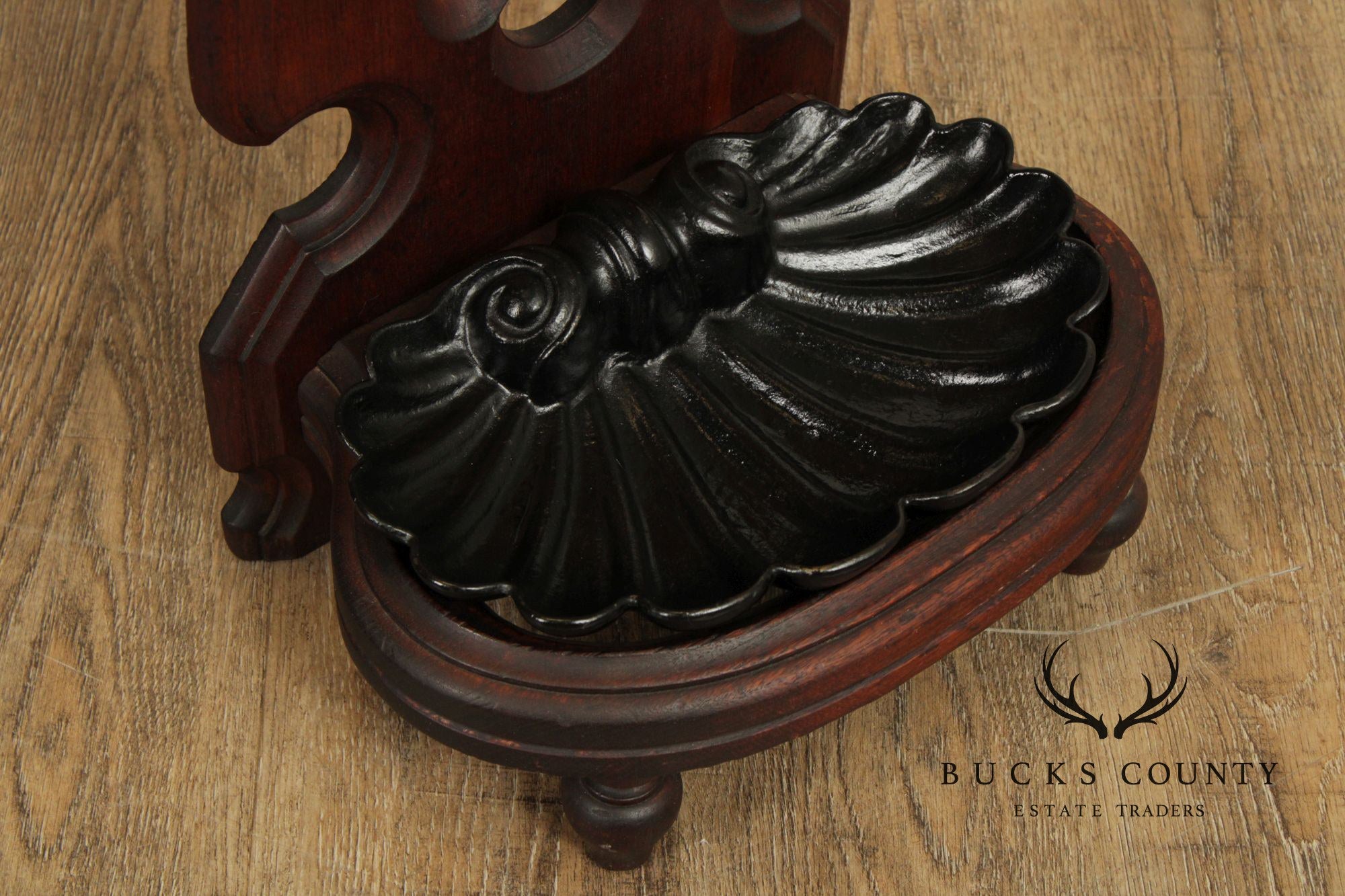 Antique Victorian Gothic Revival Umbrella Stand With Cast Iron Drip Pan