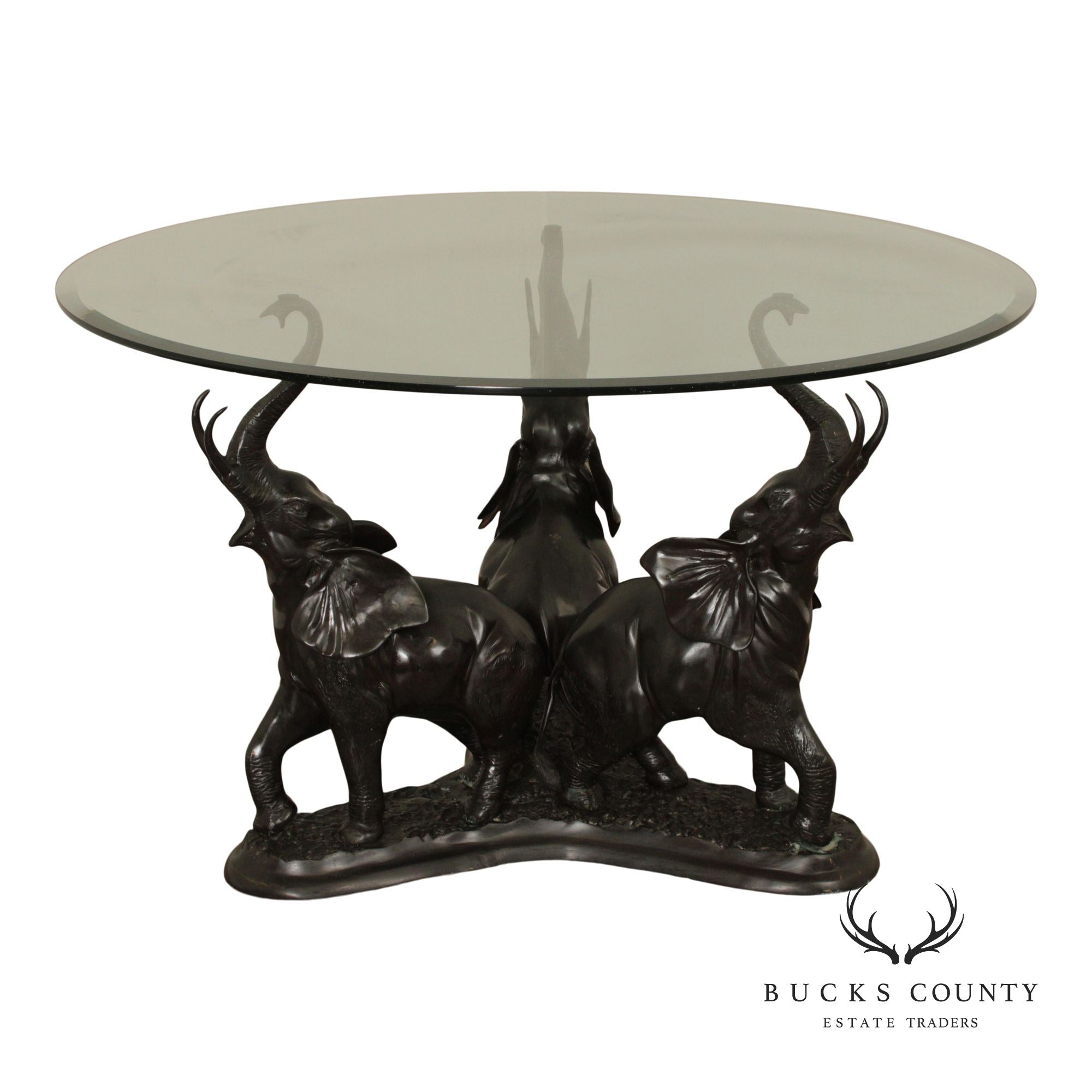 Contemporary Glass Top Bronze Elephants Center Table