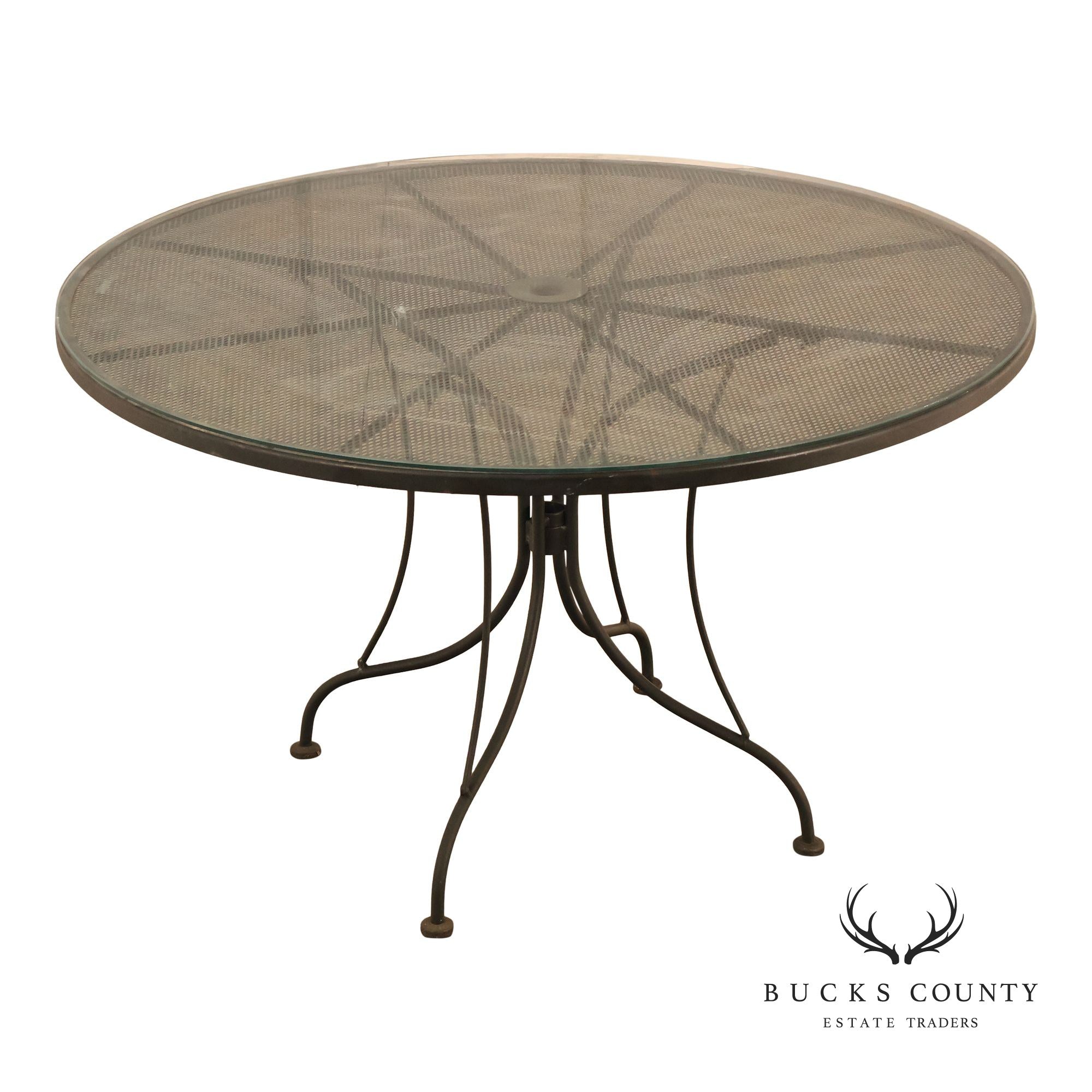 Vintage Round Glass Top Wrought Iron Outdoor Patio Dining Table
