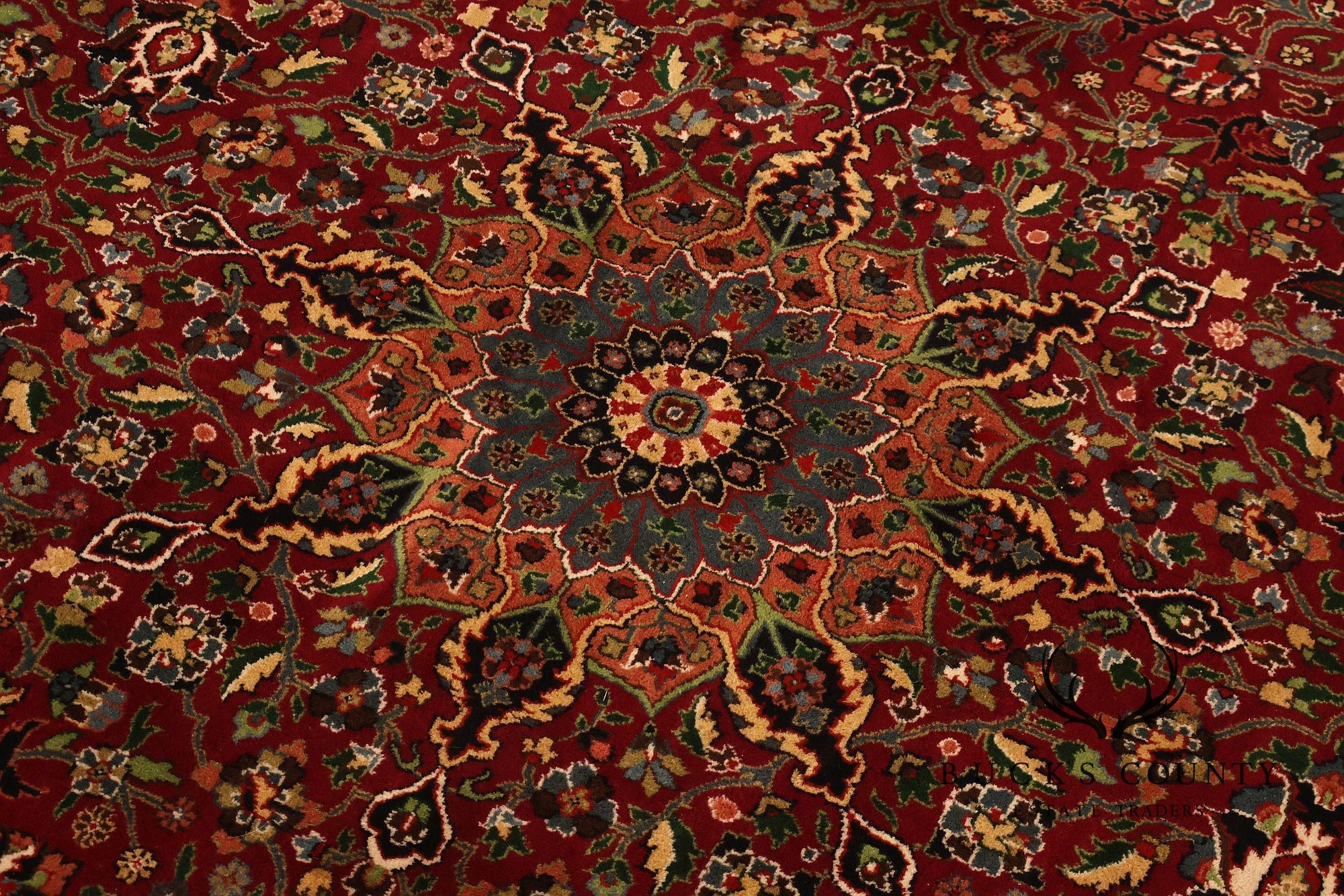 Hand Knotted Persian Style Wool Area Rug With Floral Medallion Design