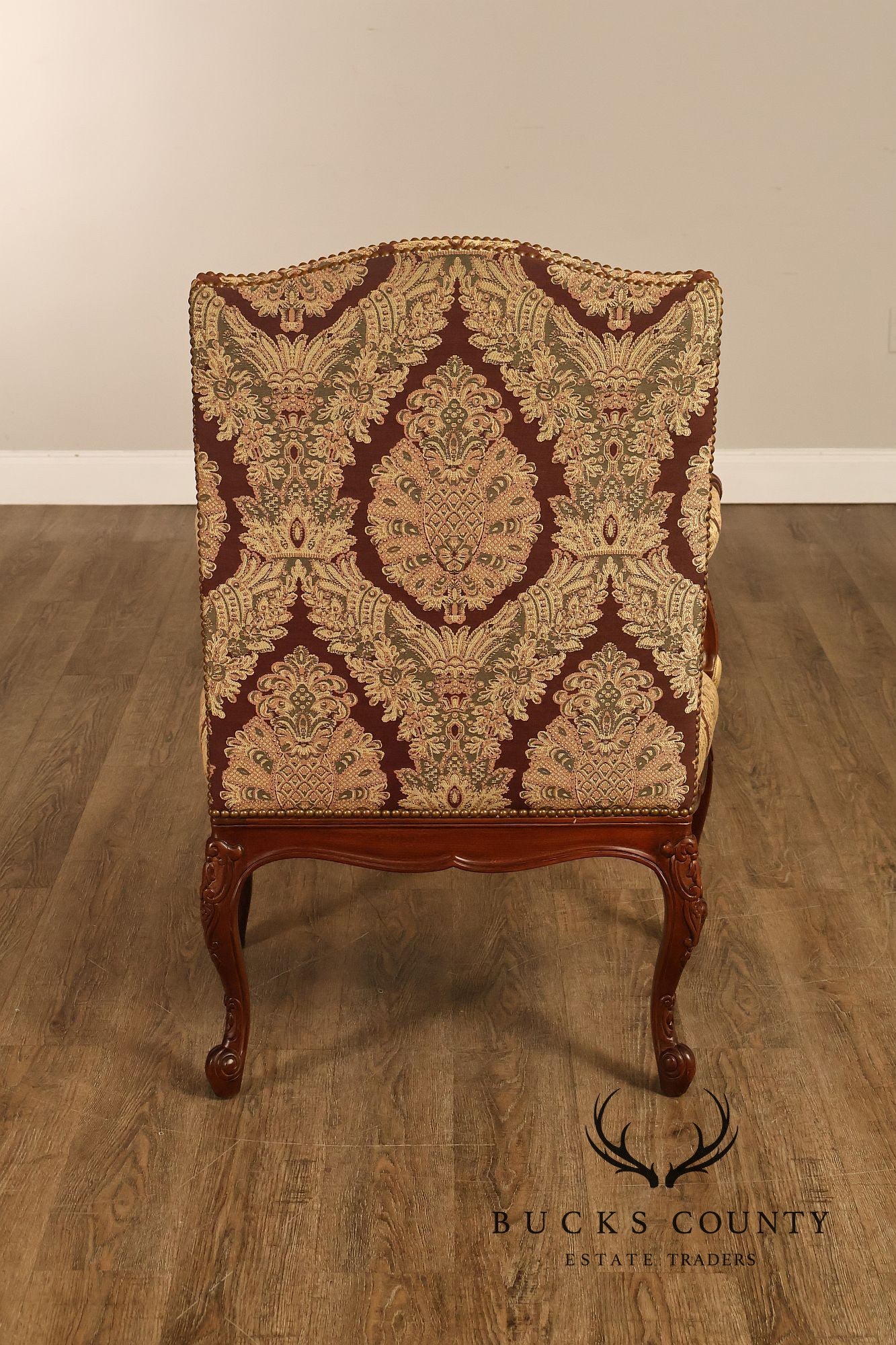 French Louis XV Style Carved Wood Upholstered Armchair