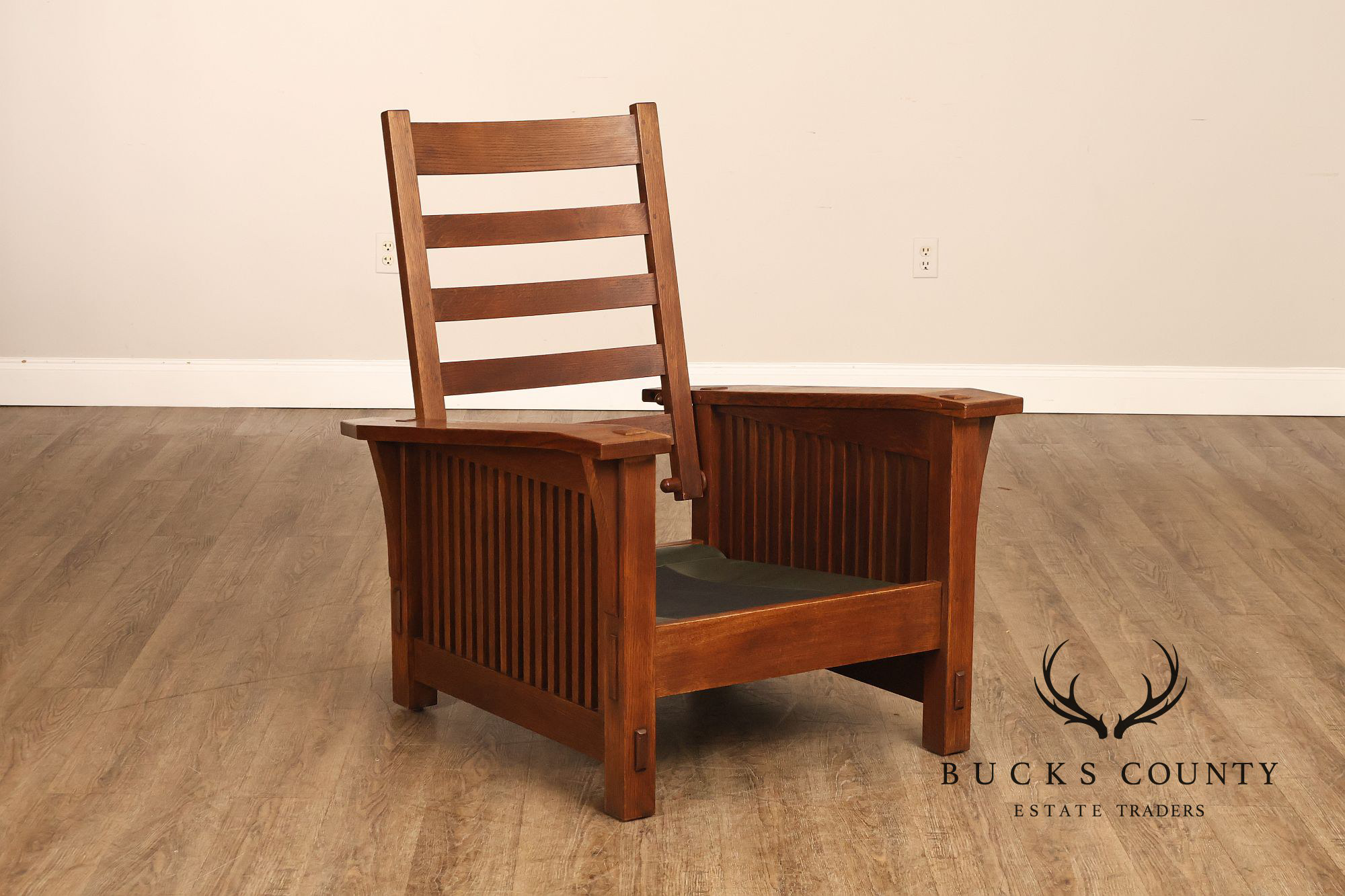 Stickley Mission Collection Oak Bent Arm Morris Chair and Ottoman