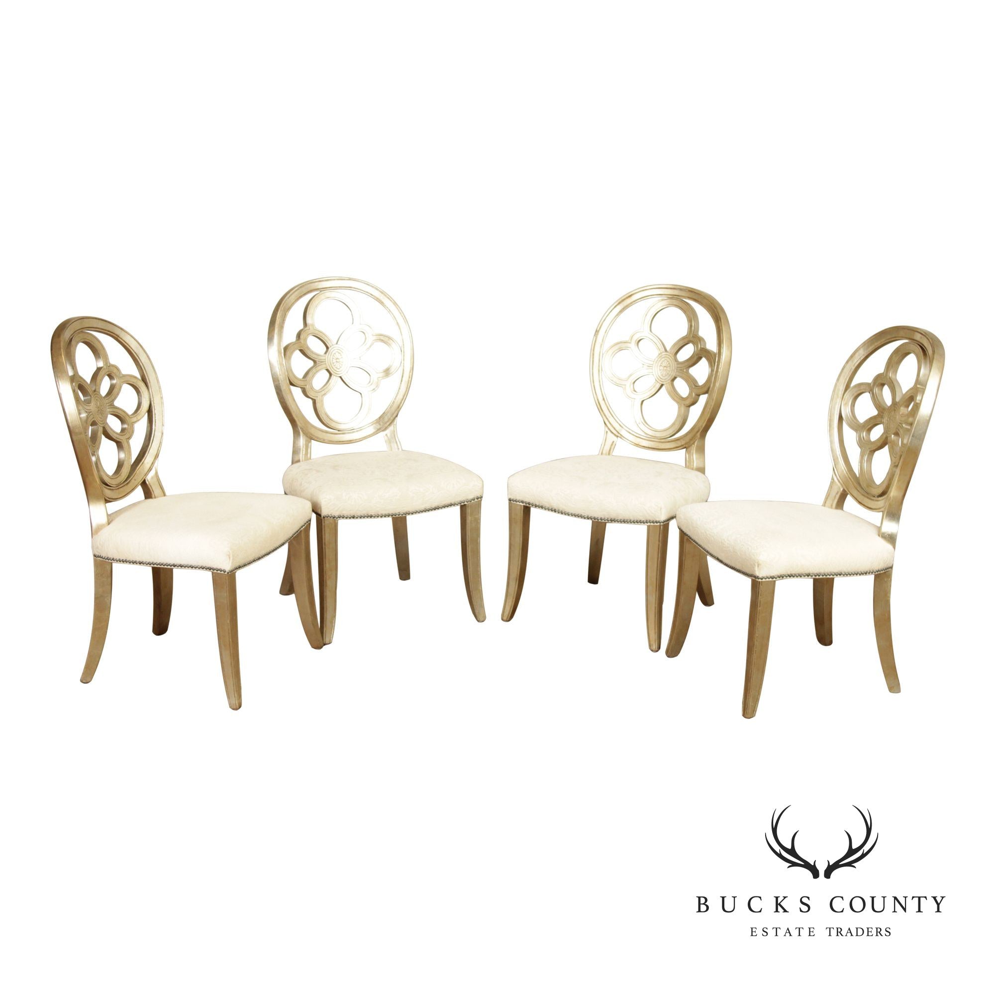 Henredon Set of Four Silver Leaf Side Dining Chairs