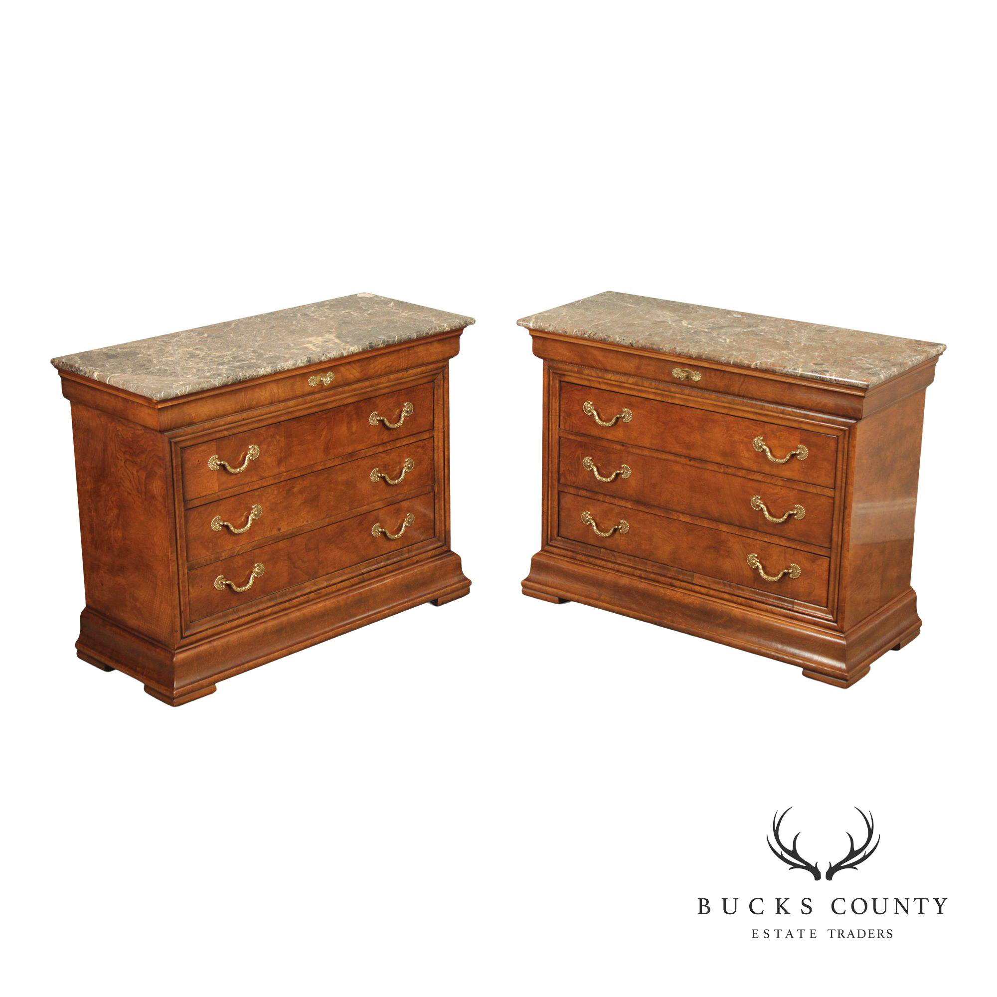 Henredon 'Charles X' Pair of Marble Top Chests
