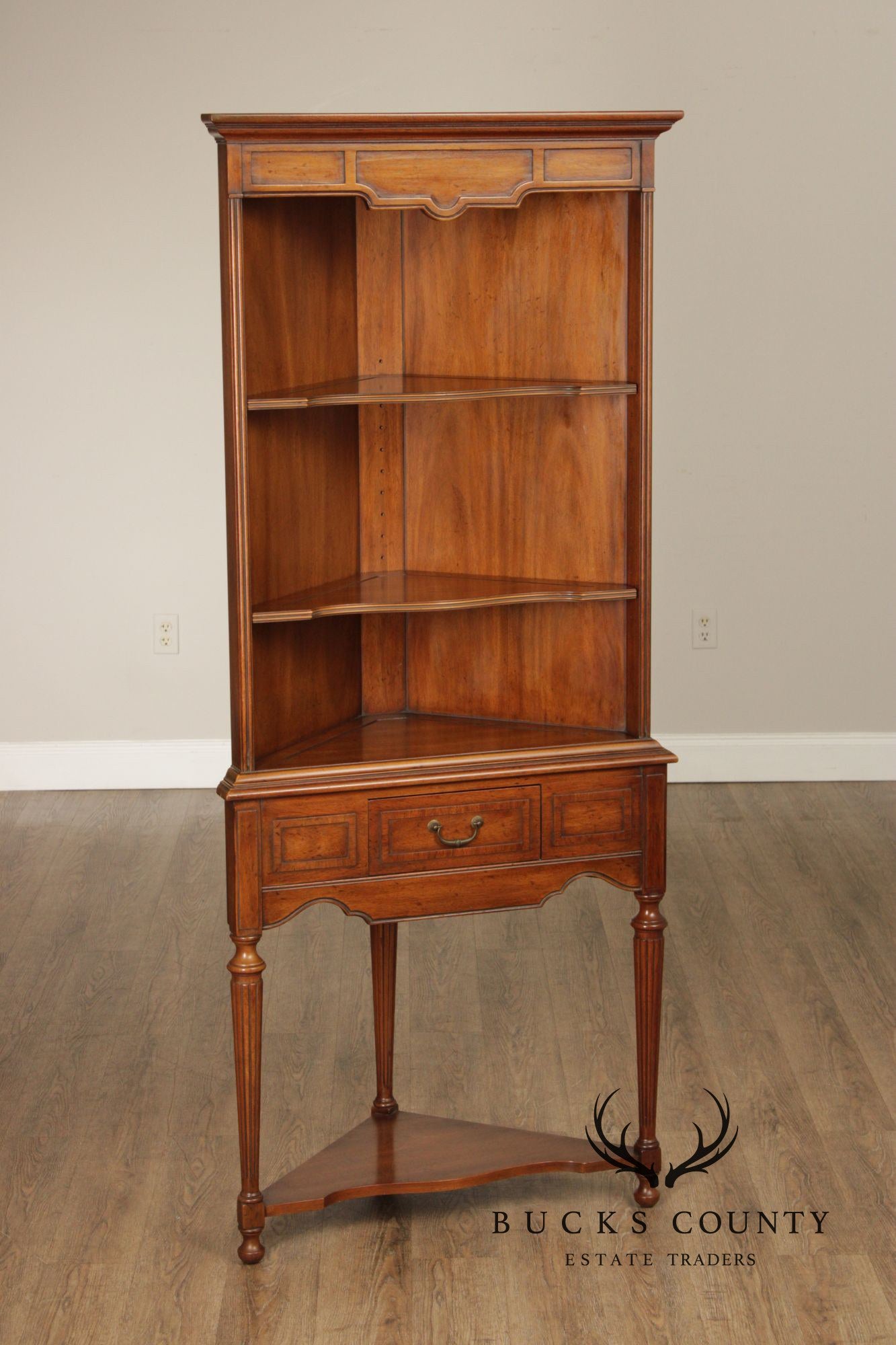 Heritage Vintage Walnut Open Bookcase Corner Cabinet