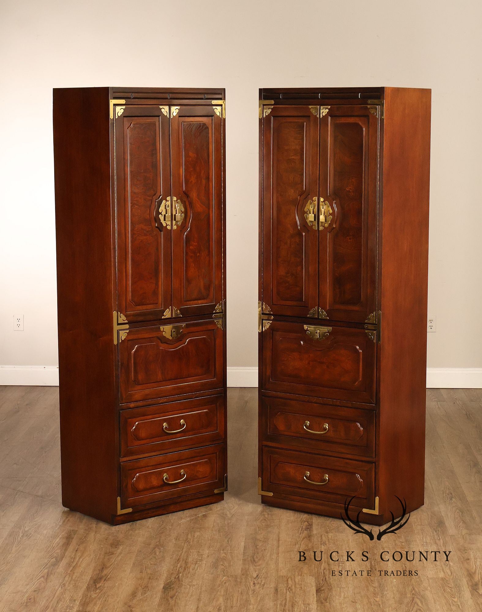 Bernhardt Pair Of Asian Campaign Style Linen Cabinets
