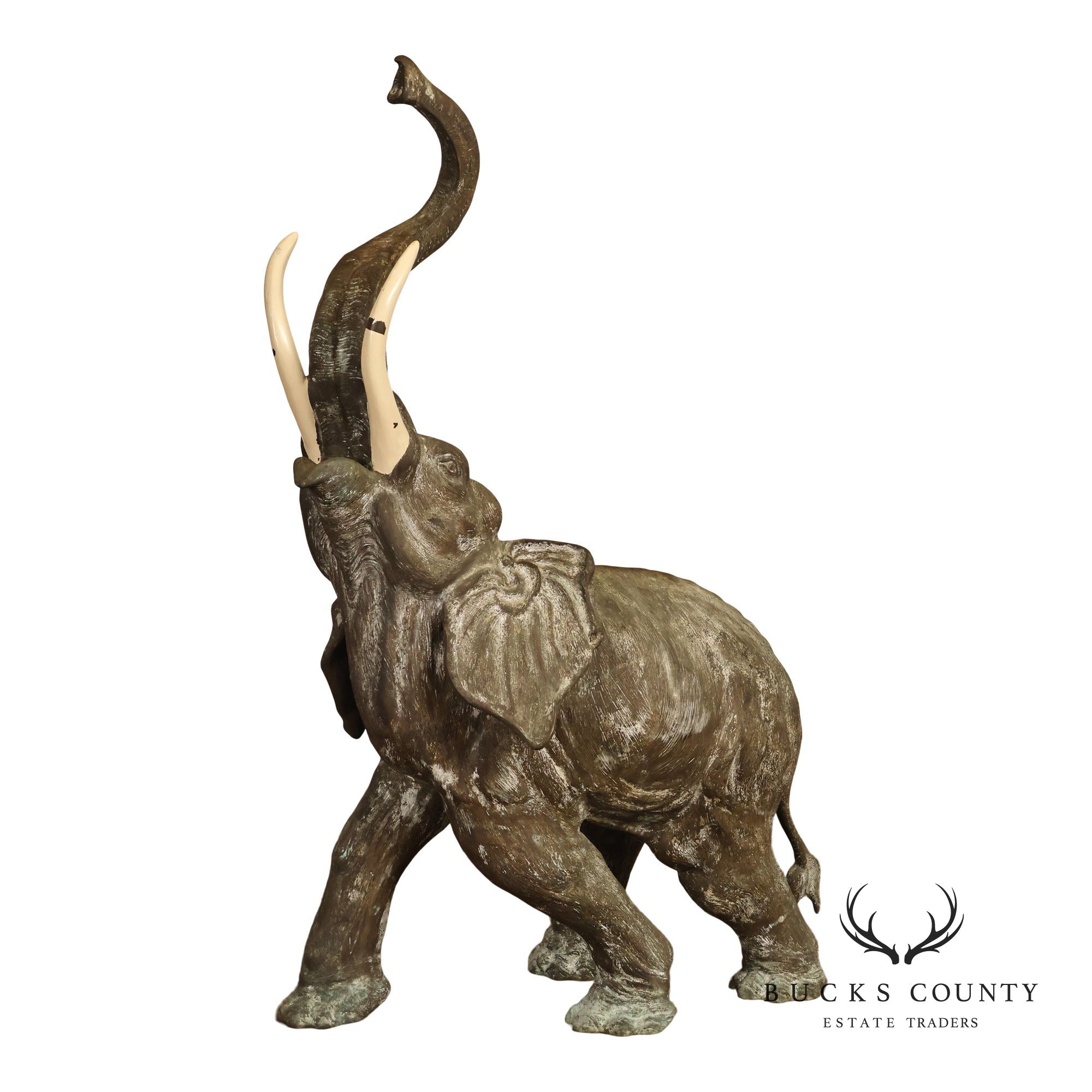 Monumental Cast Bronze Raised Trunk Elephant Garden Statue