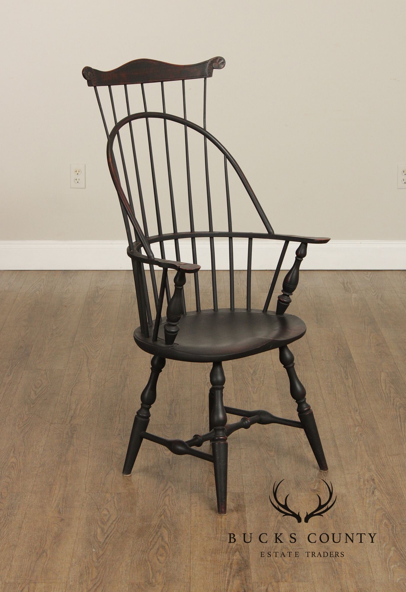 Custom Crafted Pair of Ebonized Sack-Back Windsor Armchairs