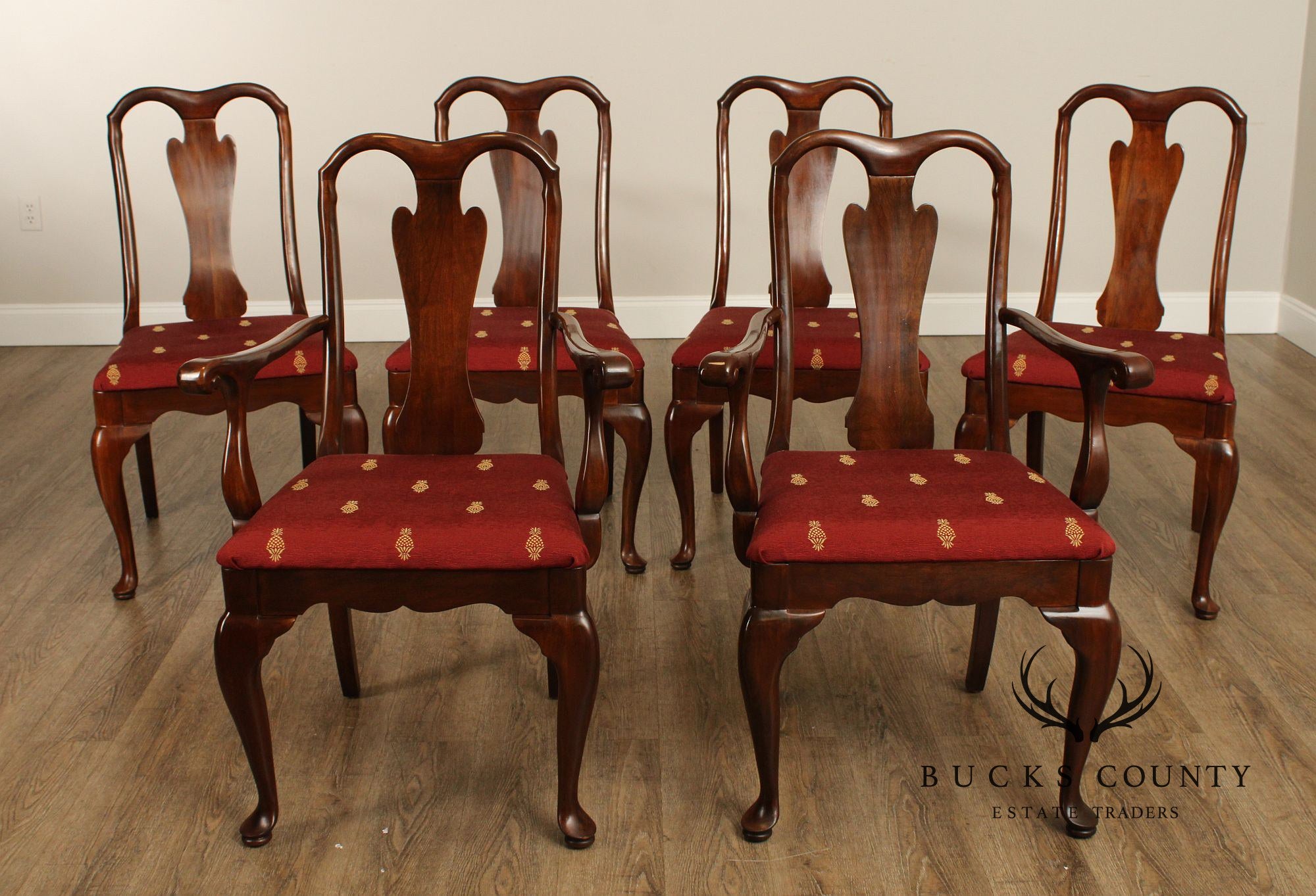 Harden Queen Anne Style Set of Six Cherry Dining Chairs