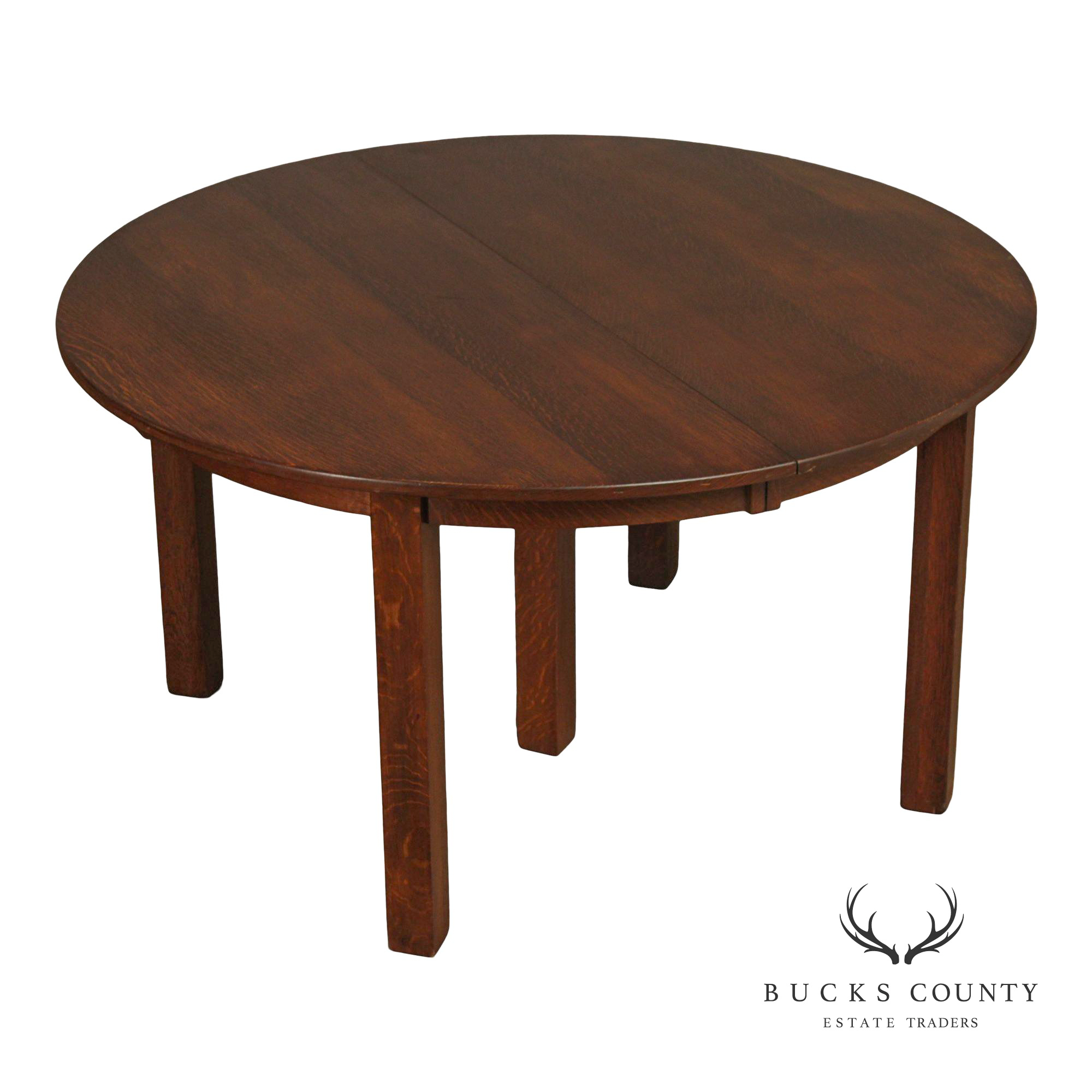 Antique Stickley Brothers 54 Inch Round Oak Expandable Dining Table