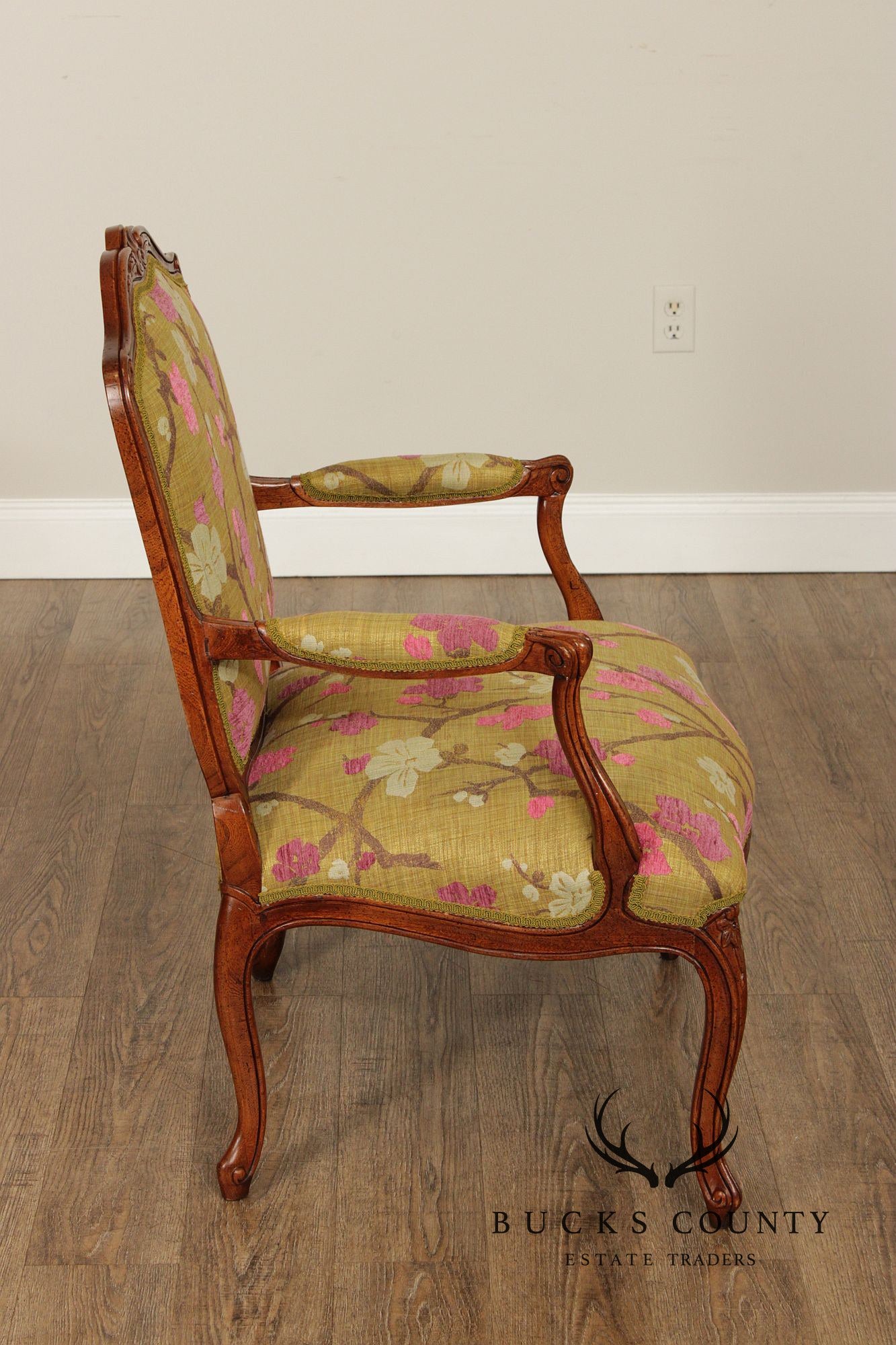 French Louis XV Style Walnut Fauteuil Armchair