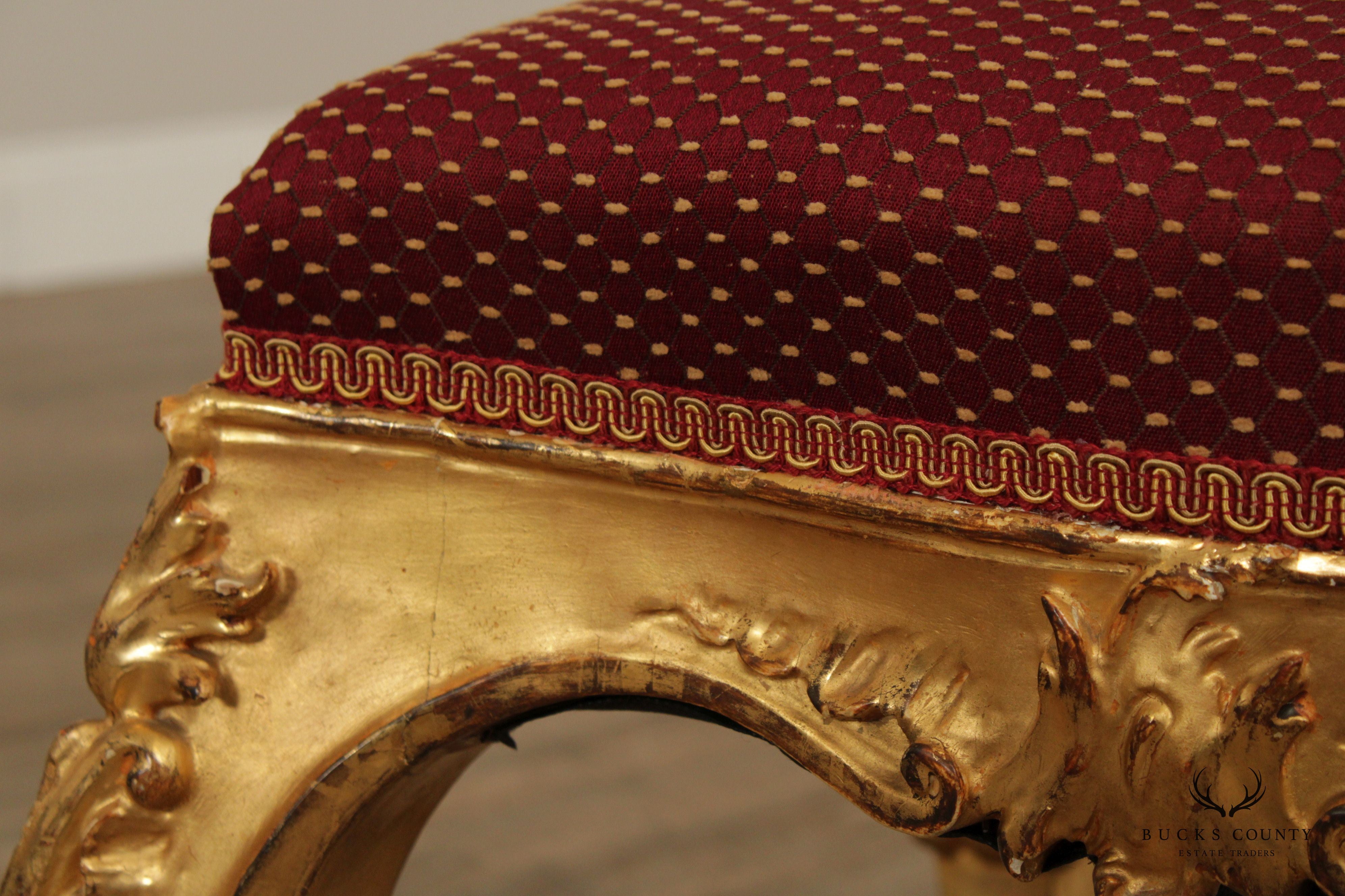 Antique Italian Rococo Style Giltwood Stool