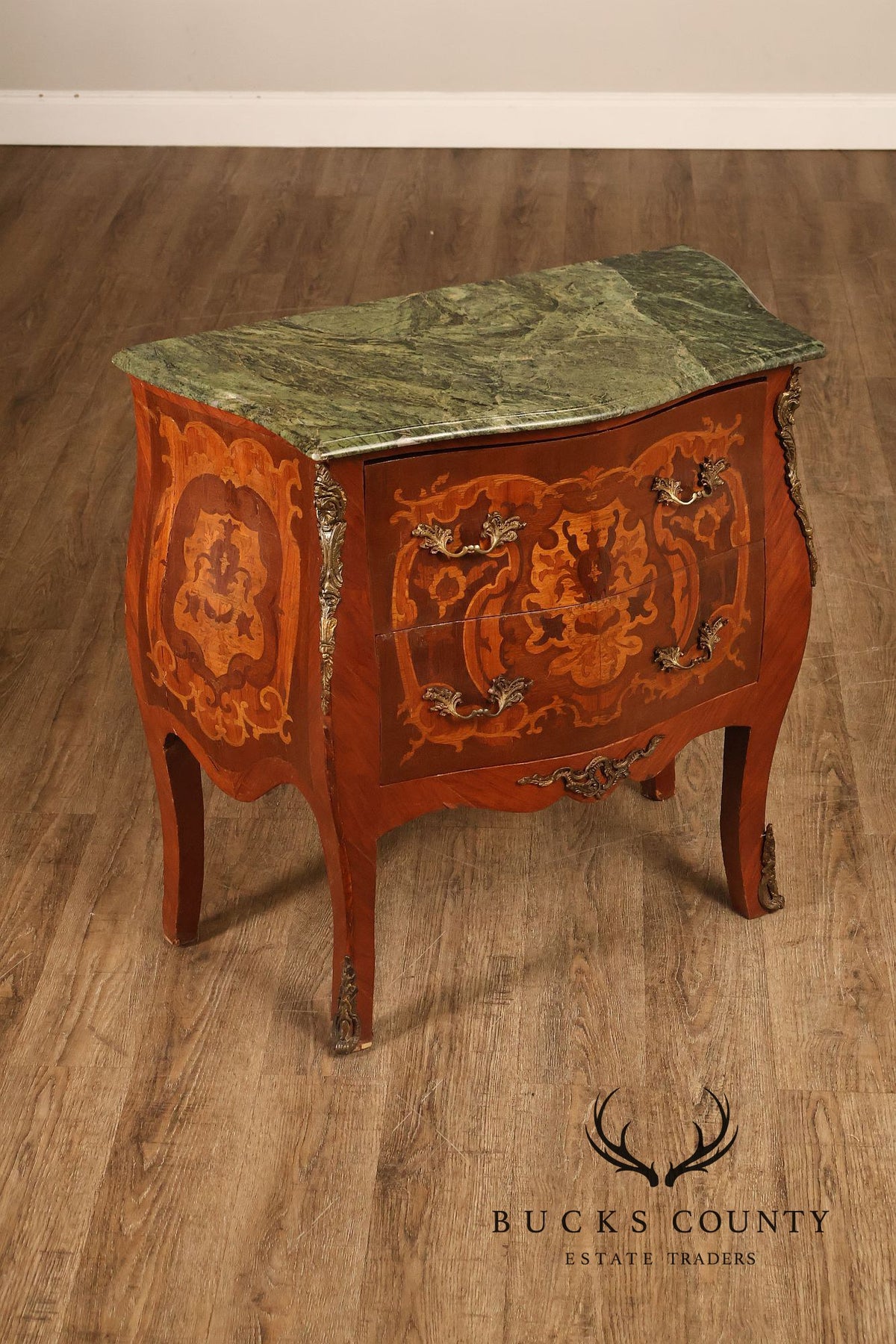 Louis XV Style Ormolu And Floral Marquetry Bombe Commode