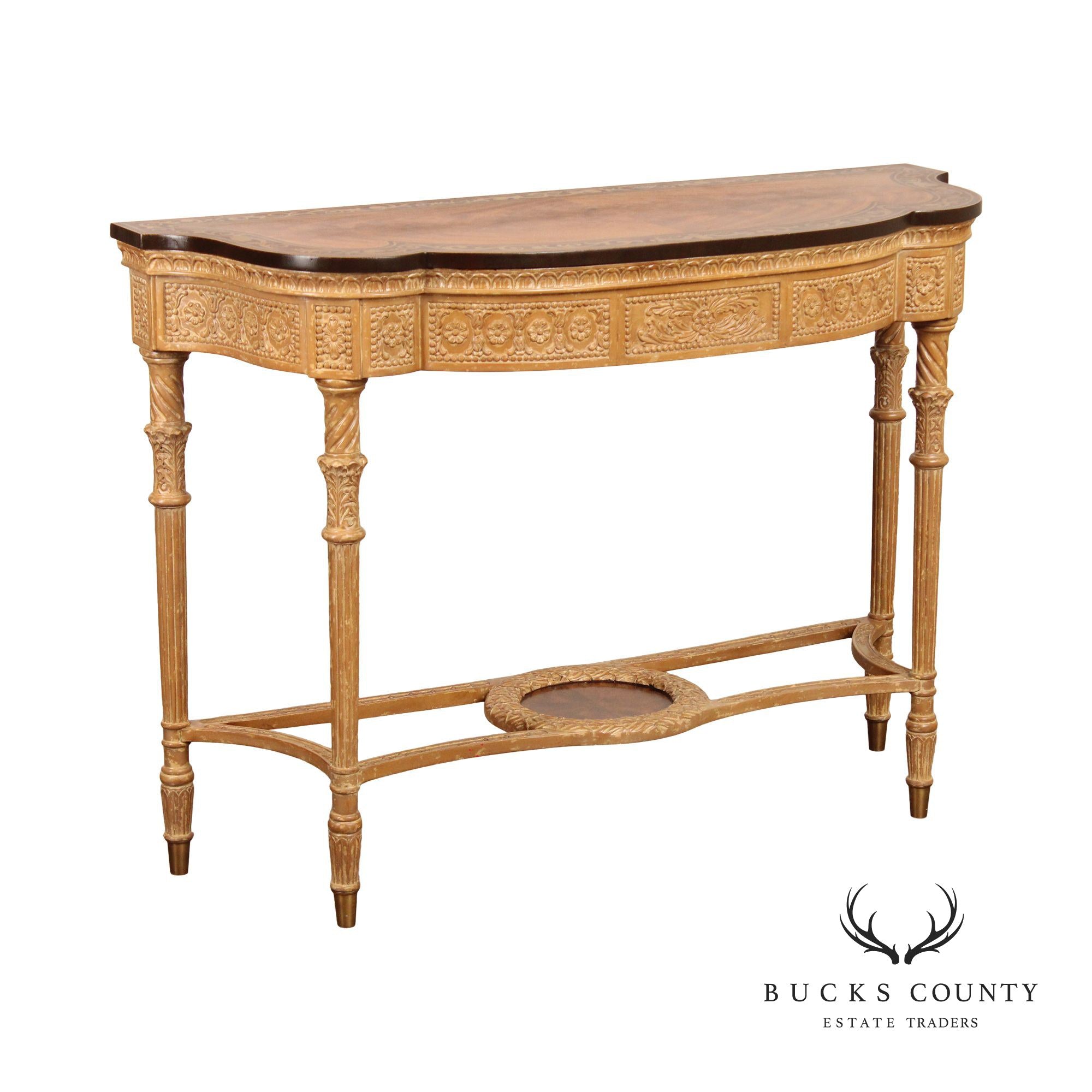 Theodore Alexander Italian Style Marquetry Inlaid Console Table