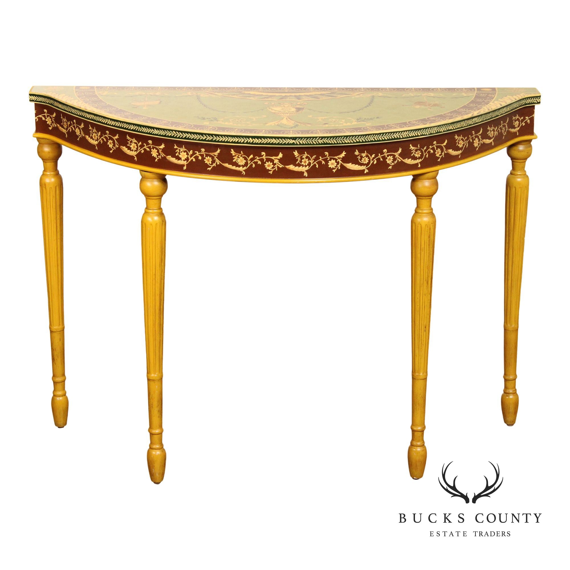 Sarreid Italian Neoclassical Style Painted Demilune Console