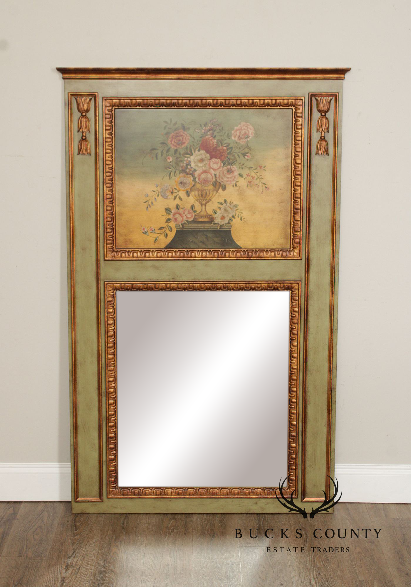 Traditional Distress Painted Large Trumeau Mirror