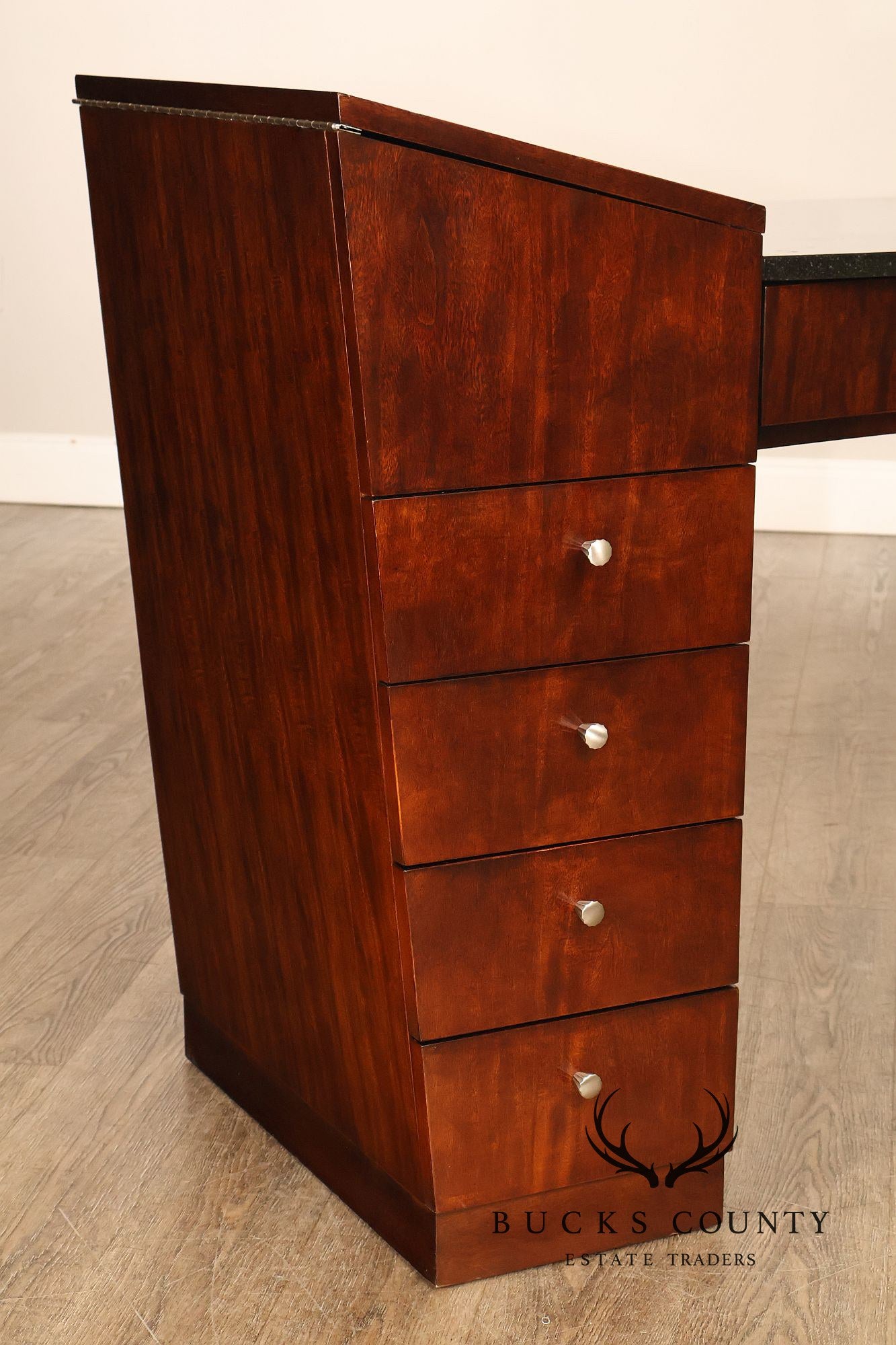 Hickory White Mahogany Art Deco Style Vanity Desk With Mirror