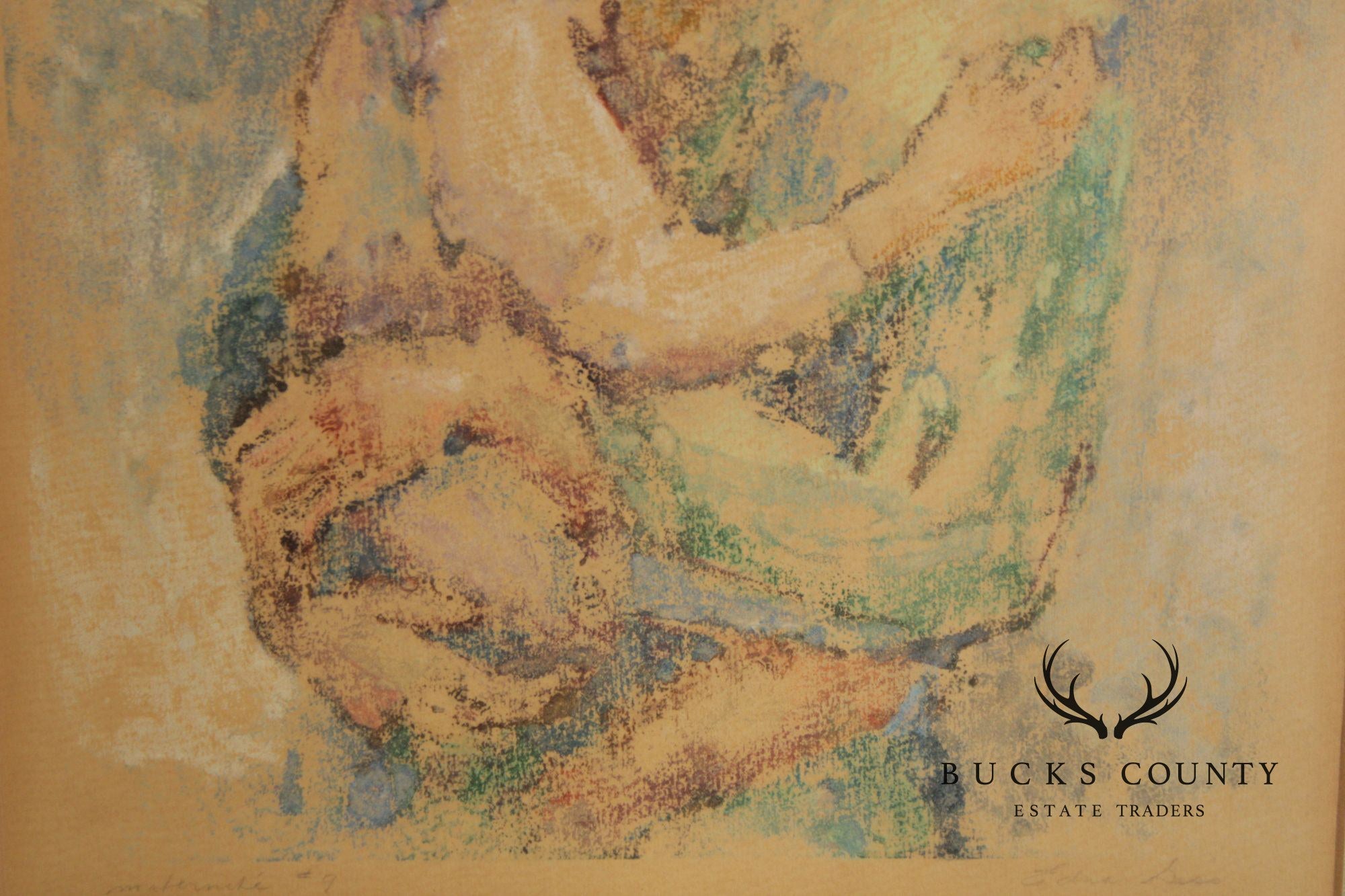 Edna Bass Impressionist Style Pastel Painting, 'Maternité'