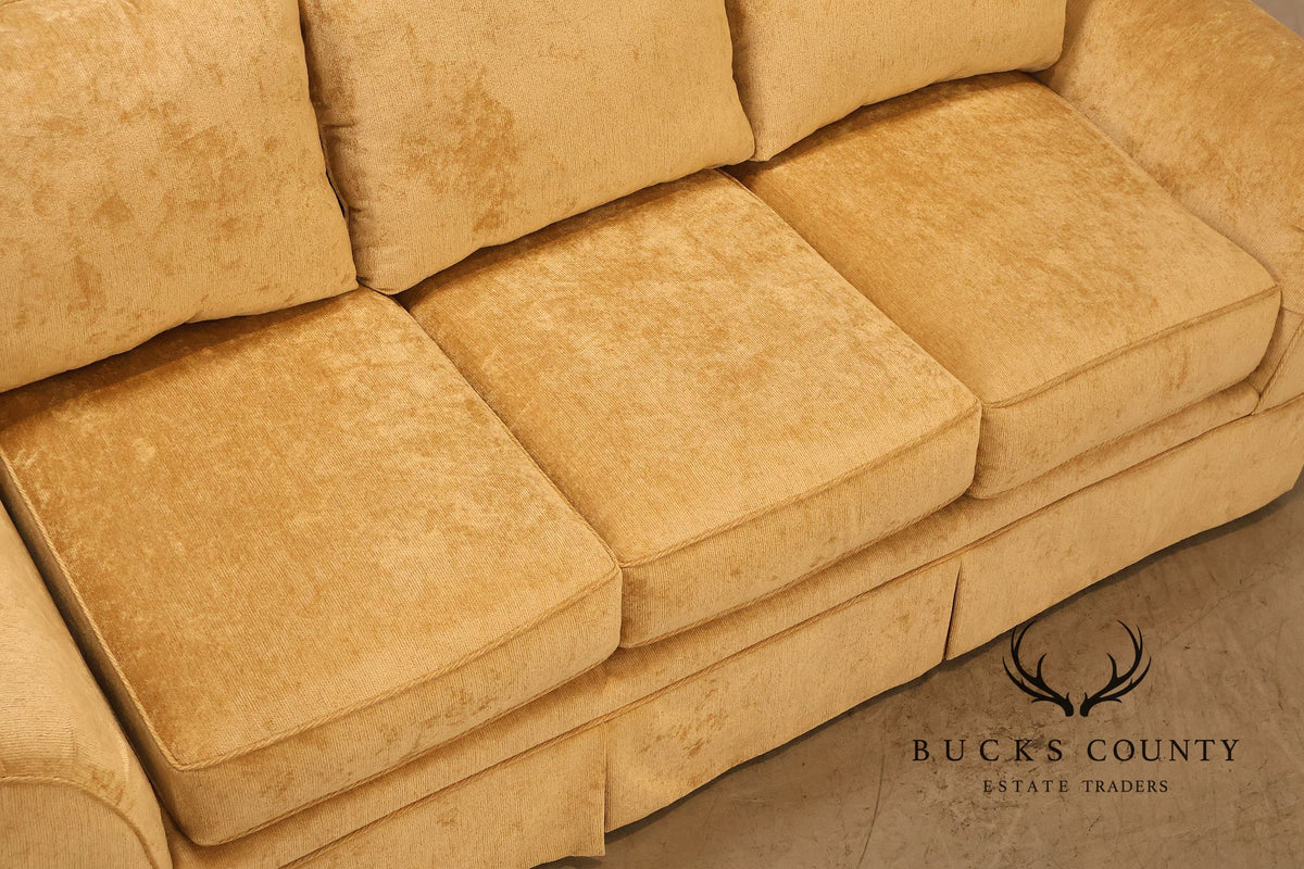 Traditional Gold Chenille Upholstered Three Cushion Sofa