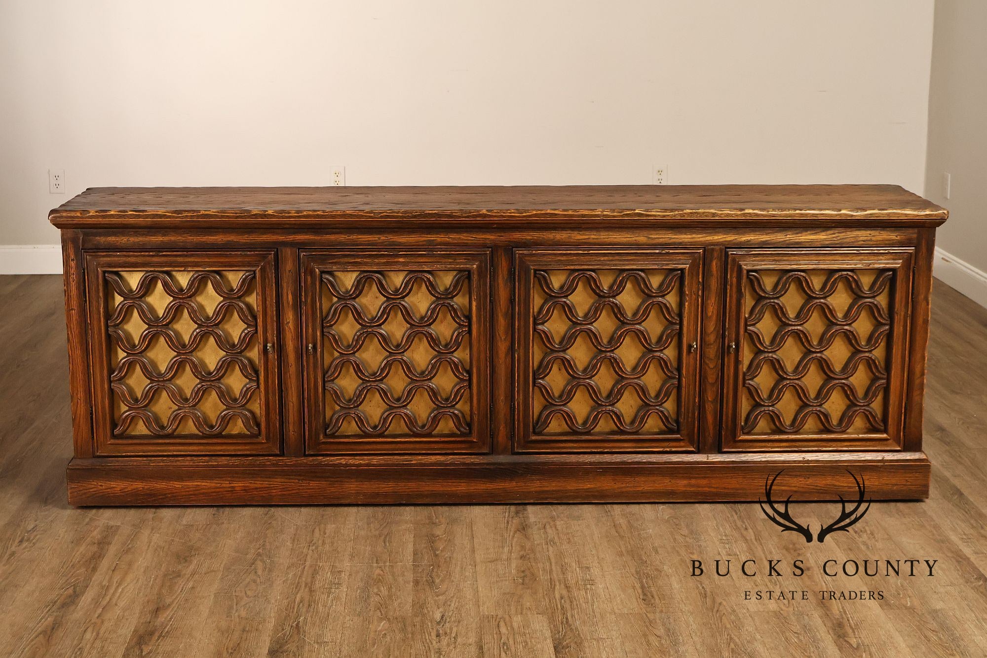Jamestown Lounge Co. Colonnade Collection Vintage Sculpted Oak Long Credenza