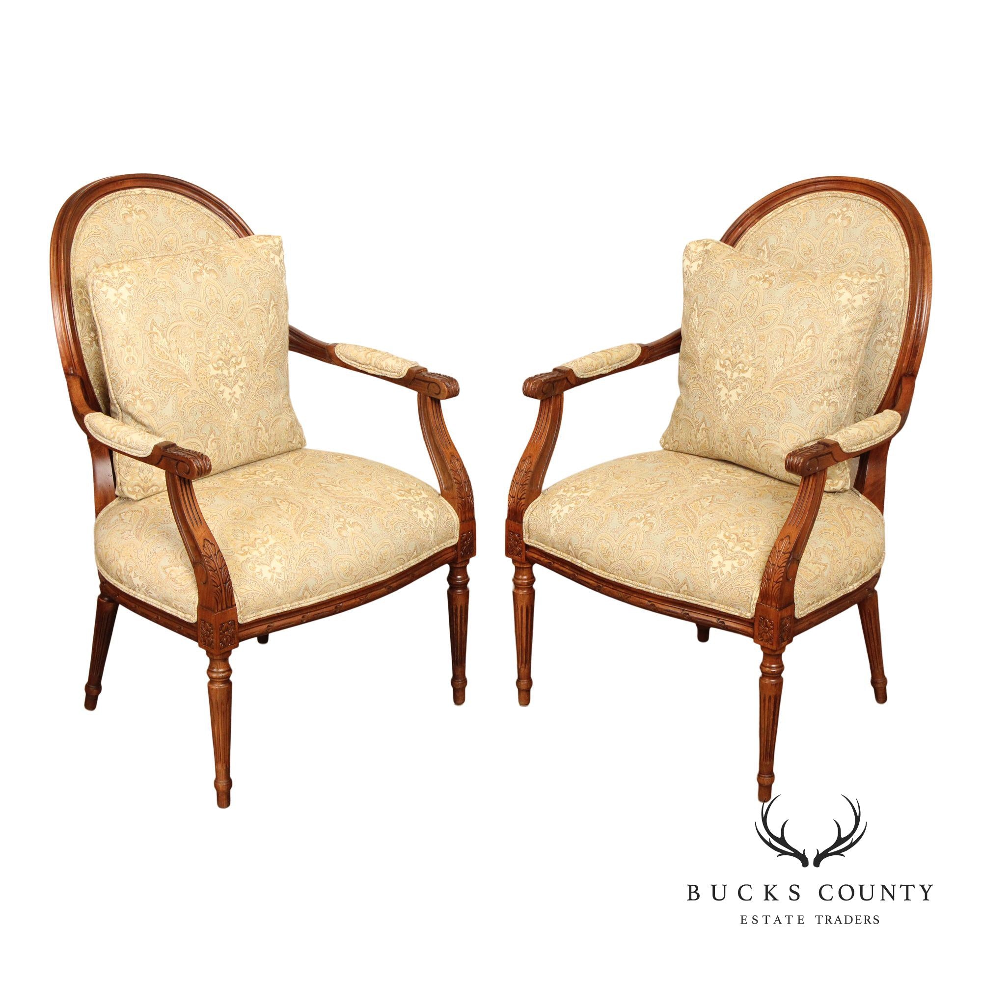 Ethan Allen French Louis XVI Style Pair Of Fauteuil Armchairs