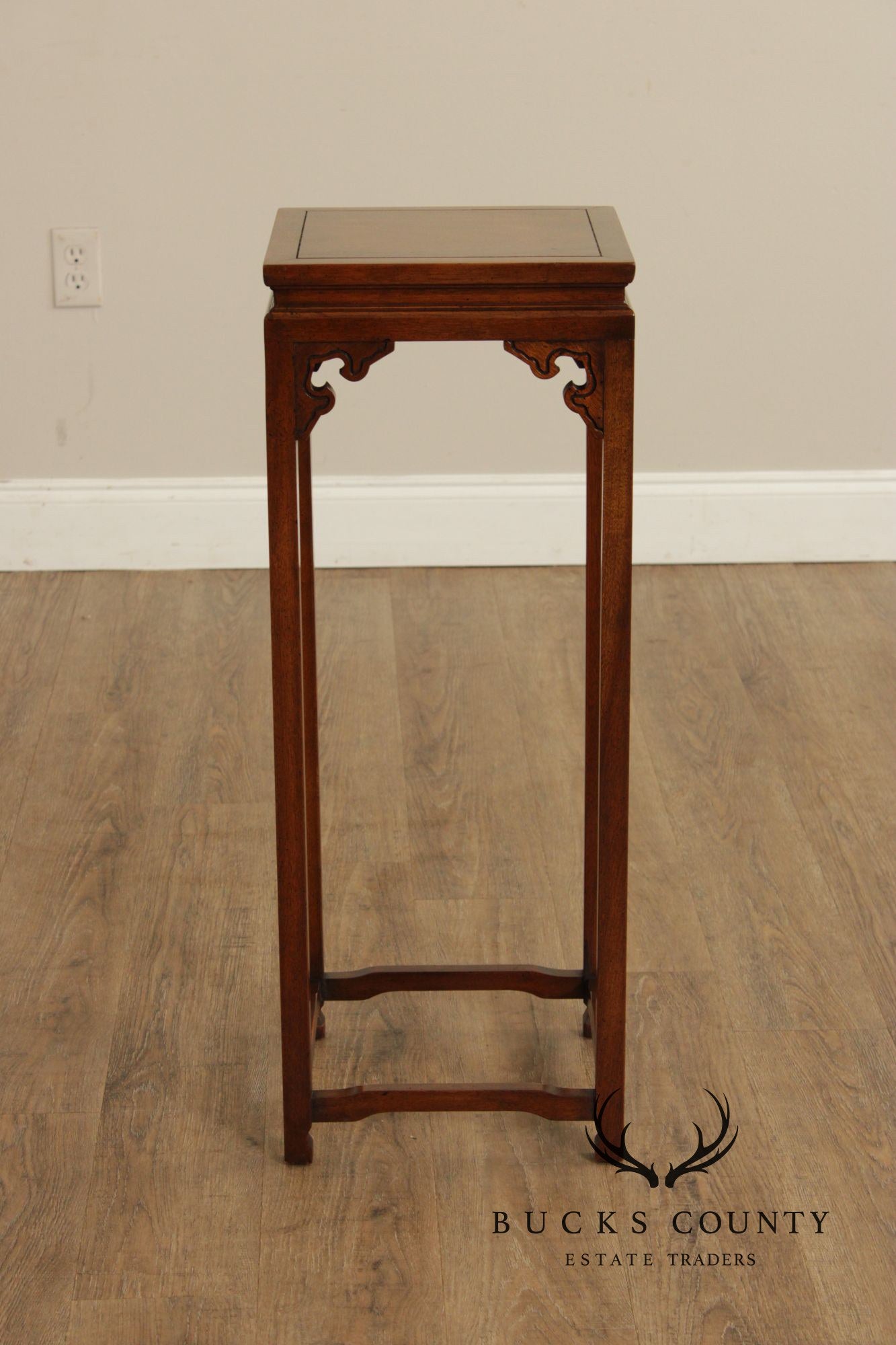 Baker Asian Inspired Pair of Mahogany Pedestal Plant Stands