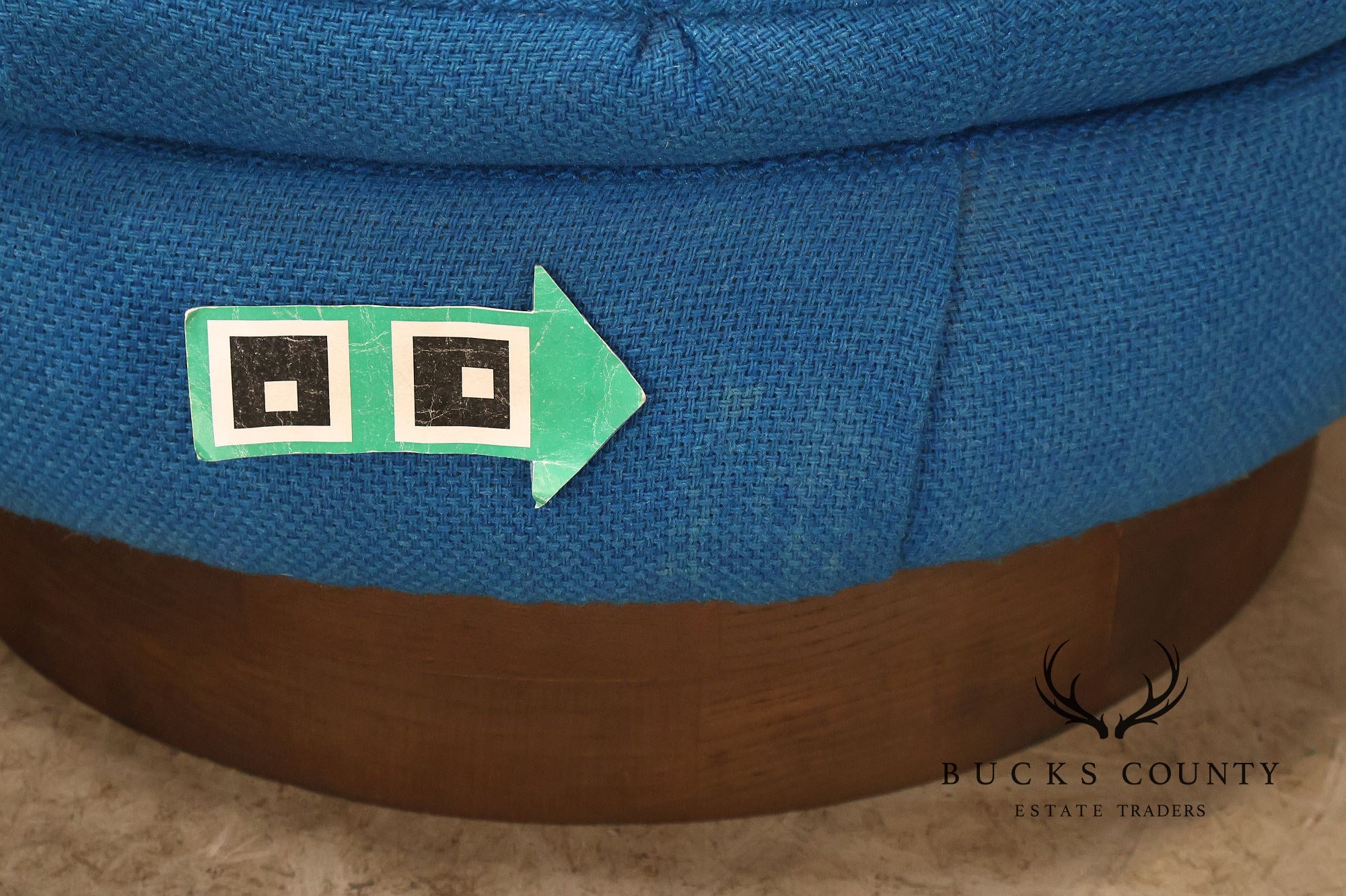 Vintage Schnadig Mid Century Modern Round Blue Upholstered Ottoman